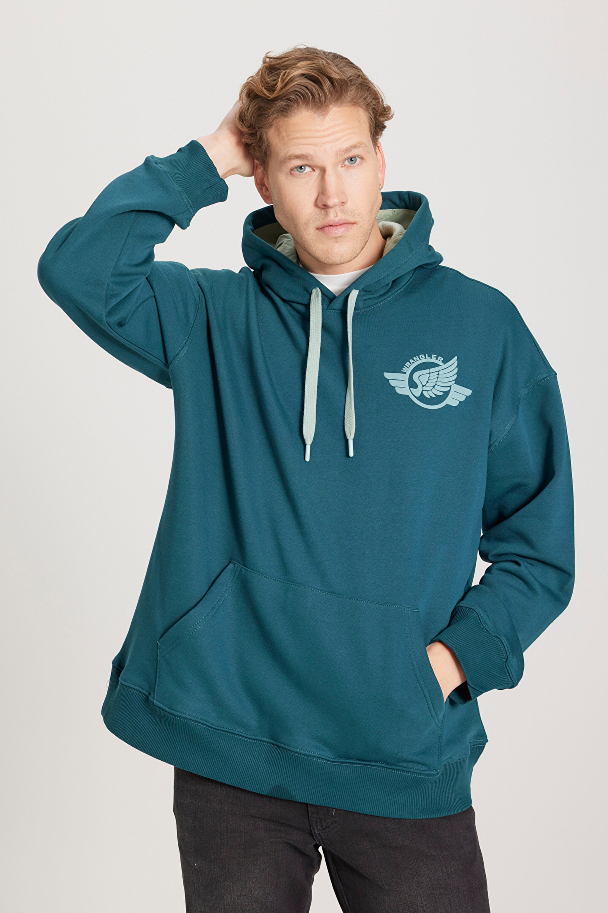 Loose Fit Rahat Kesim Kapüşonlu İçi Polarlı Yeşil Sweatshirt