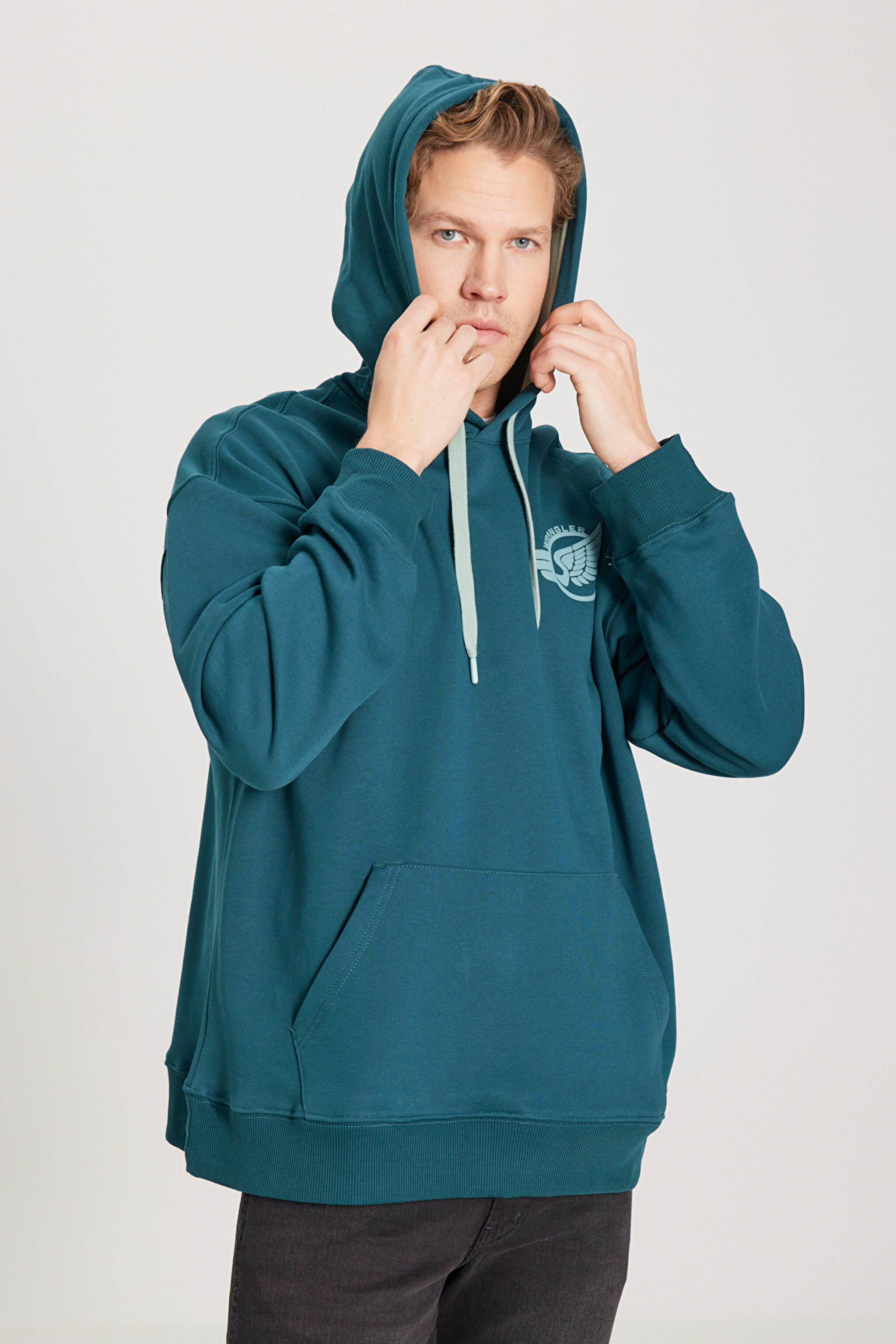 Loose Fit Rahat Kesim Kapüşonlu İçi Polarlı Yeşil Sweatshirt - Dark Green-W232246826 (görsel 2)