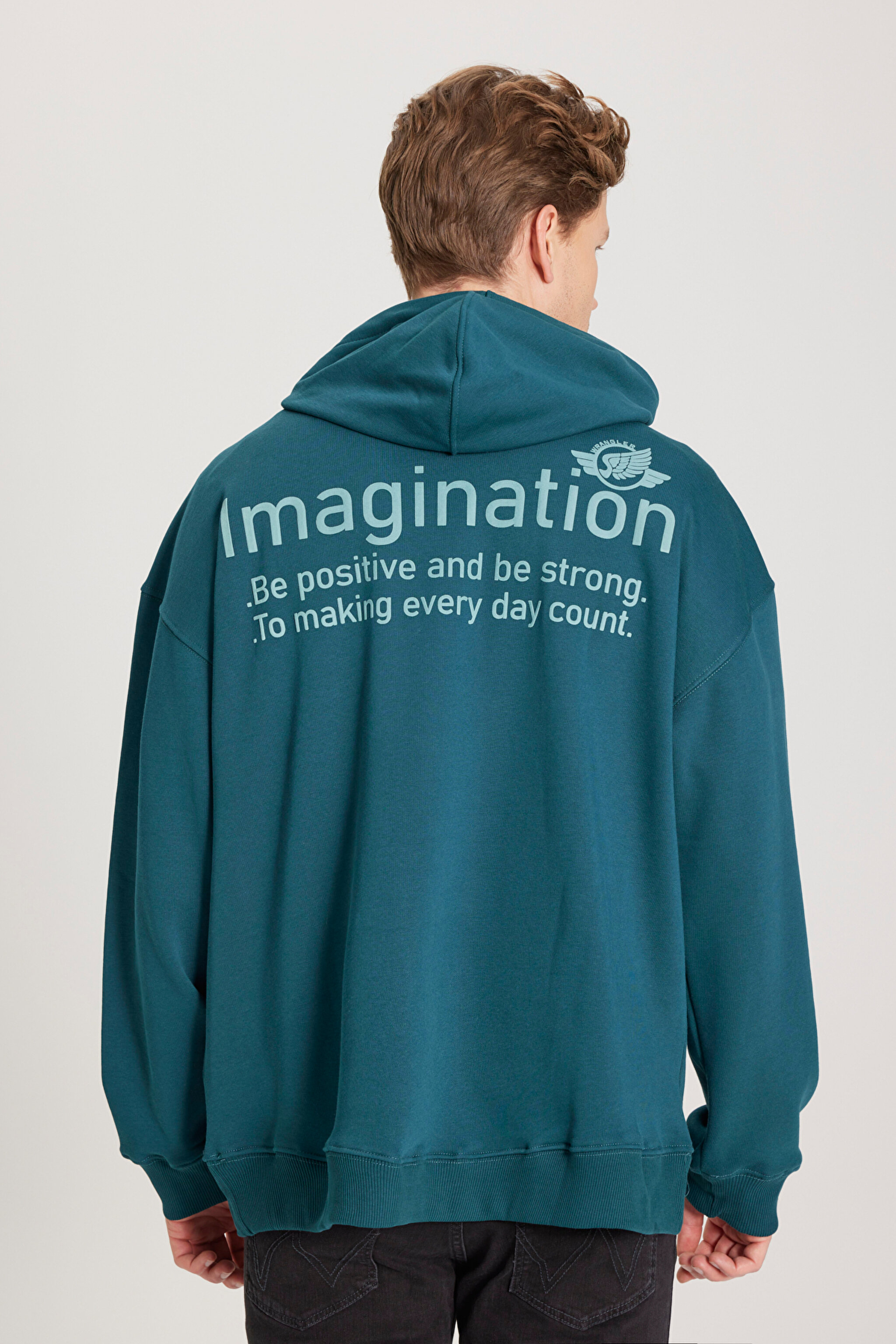 Loose Fit Rahat Kesim Kapüşonlu İçi Polarlı Yeşil Sweatshirt - Dark Green-W232246826 (görsel 6)
