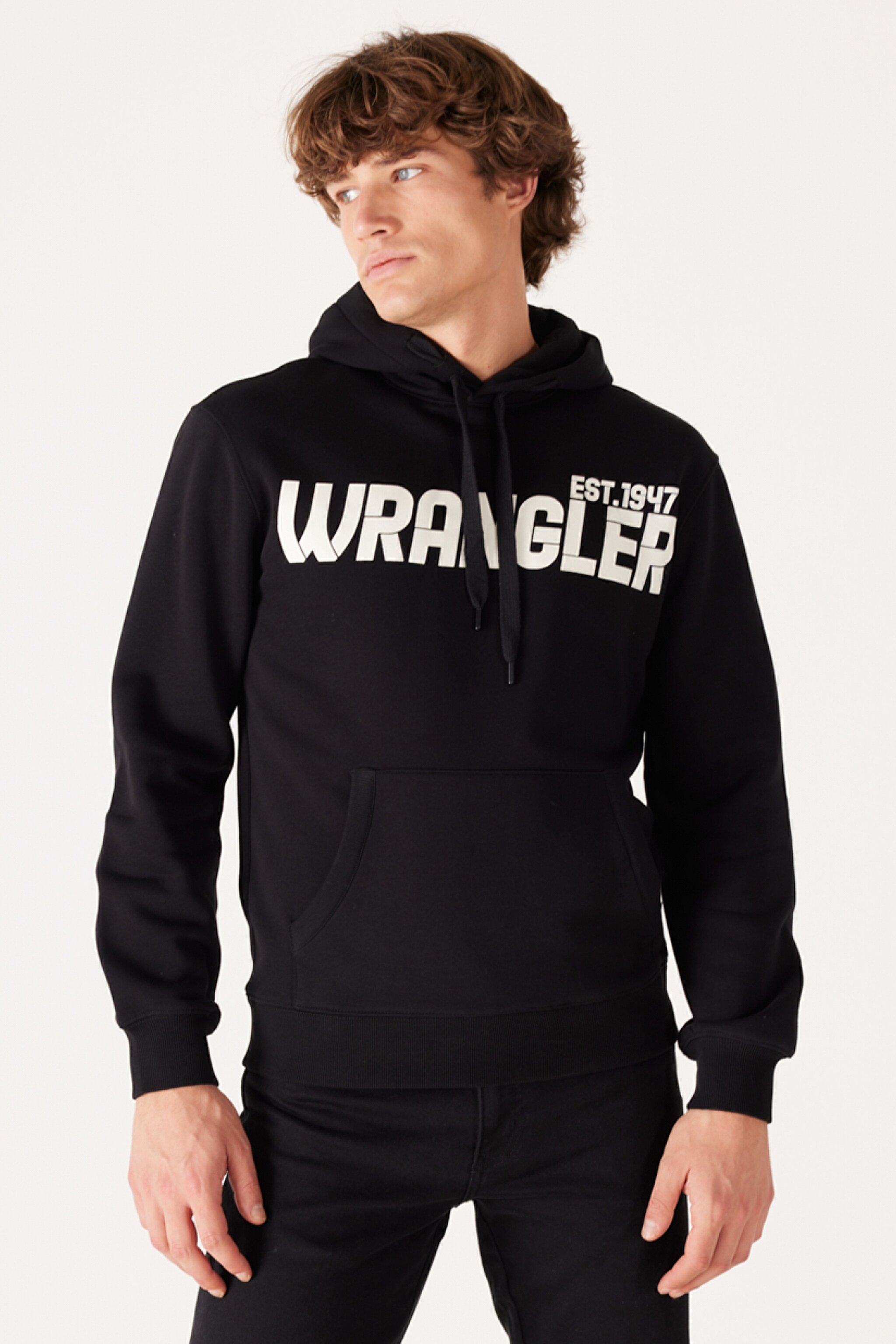 Regular Fit Normal Kesim Kapüşonlu İçi Polarlı Siyah Sweatshirt