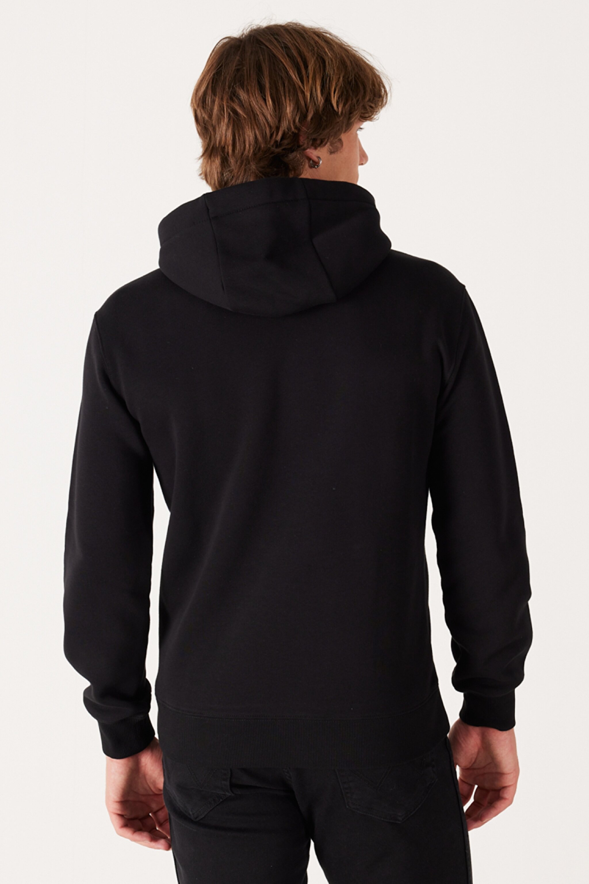Regular Fit Normal Kesim Kapüşonlu İçi Polarlı Siyah Sweatshirt - Black-W232257001 (görsel 7)