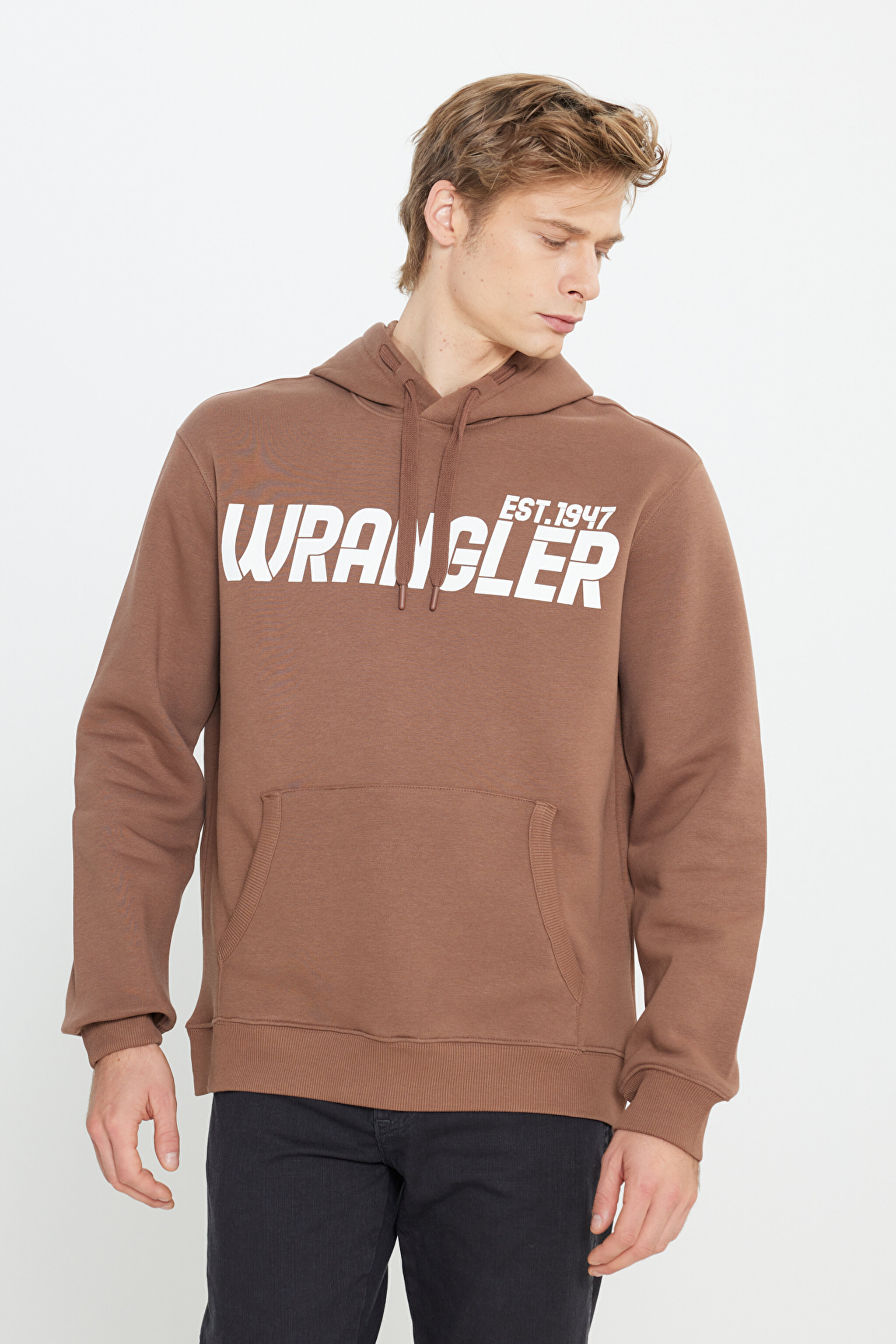 Regular Fit Normal Kesim Kapüşonlu İçi Polarlı Kahverengi Sweatshirt - Brown-W232257220 (görsel 2)