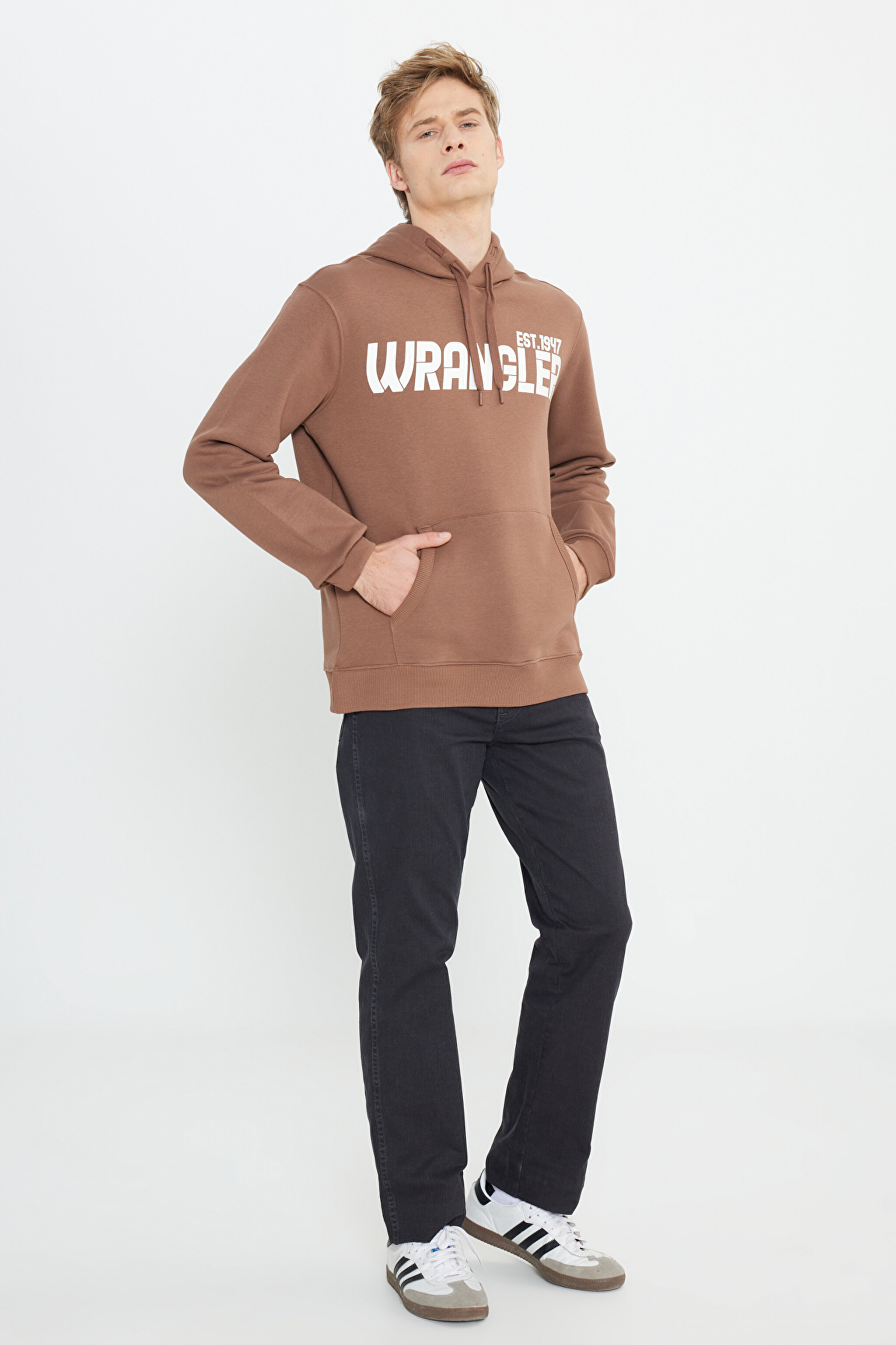 Regular Fit Normal Kesim Kapüşonlu İçi Polarlı Kahverengi Sweatshirt - Brown-W232257220 (görsel 3)
