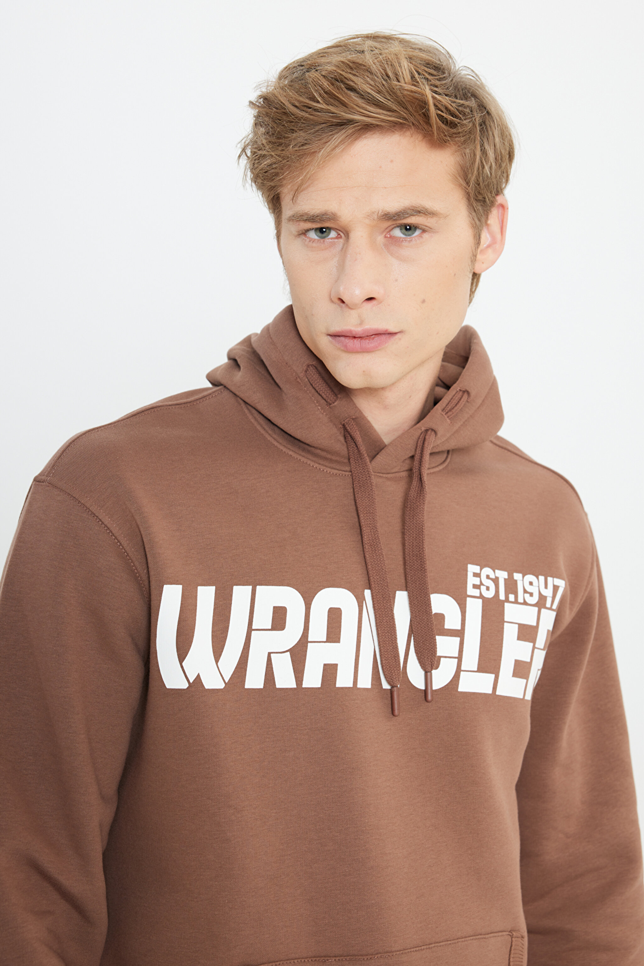 Regular Fit Normal Kesim Kapüşonlu İçi Polarlı Kahverengi Sweatshirt - Brown-W232257220 (görsel 4)