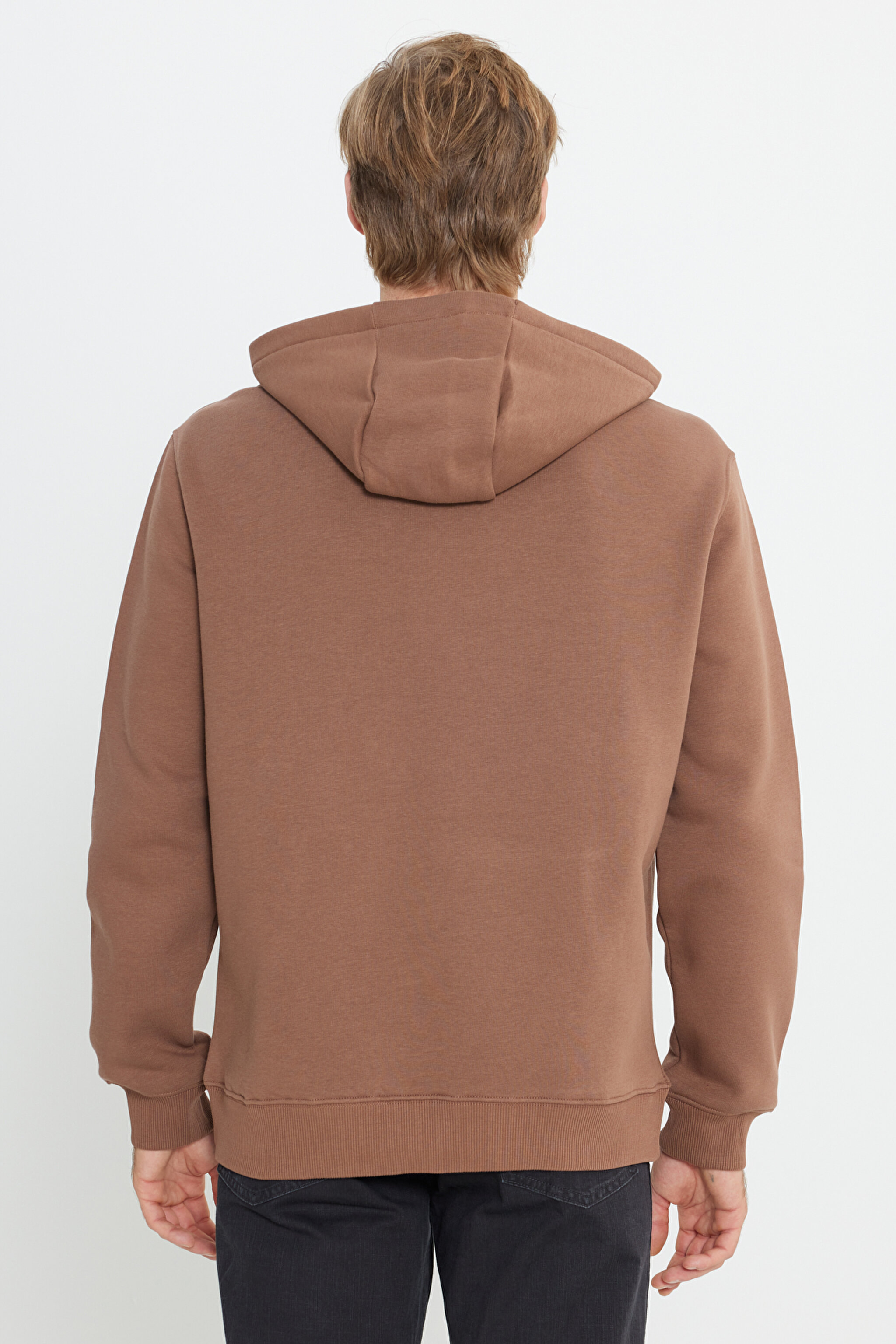 Regular Fit Normal Kesim Kapüşonlu İçi Polarlı Kahverengi Sweatshirt - Brown-W232257220 (görsel 5)