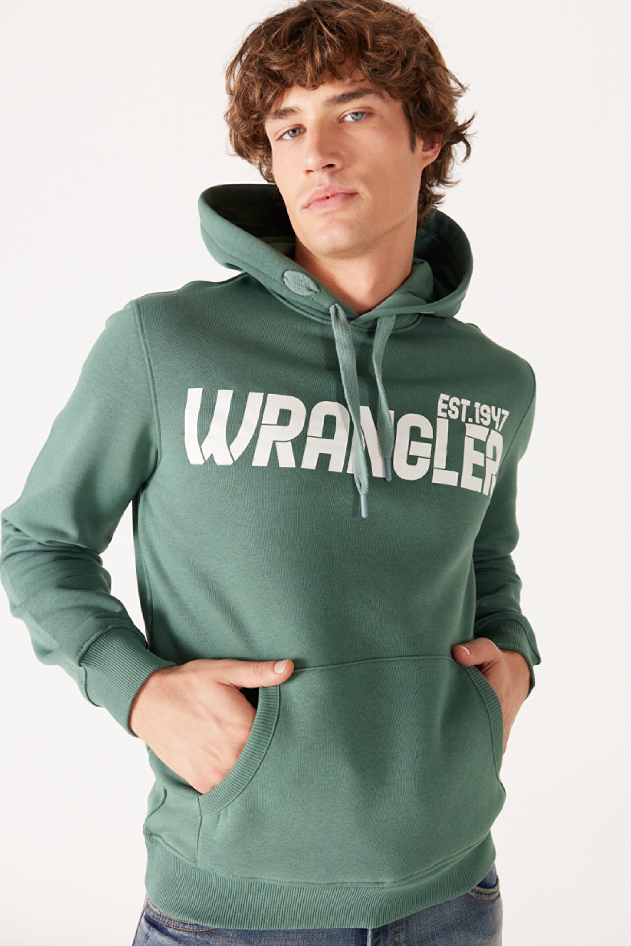 Regular Fit Normal Kesim Kapüşonlu İçi Polarlı Yeşil Sweatshirt - Green-W232257300 (görsel 2)