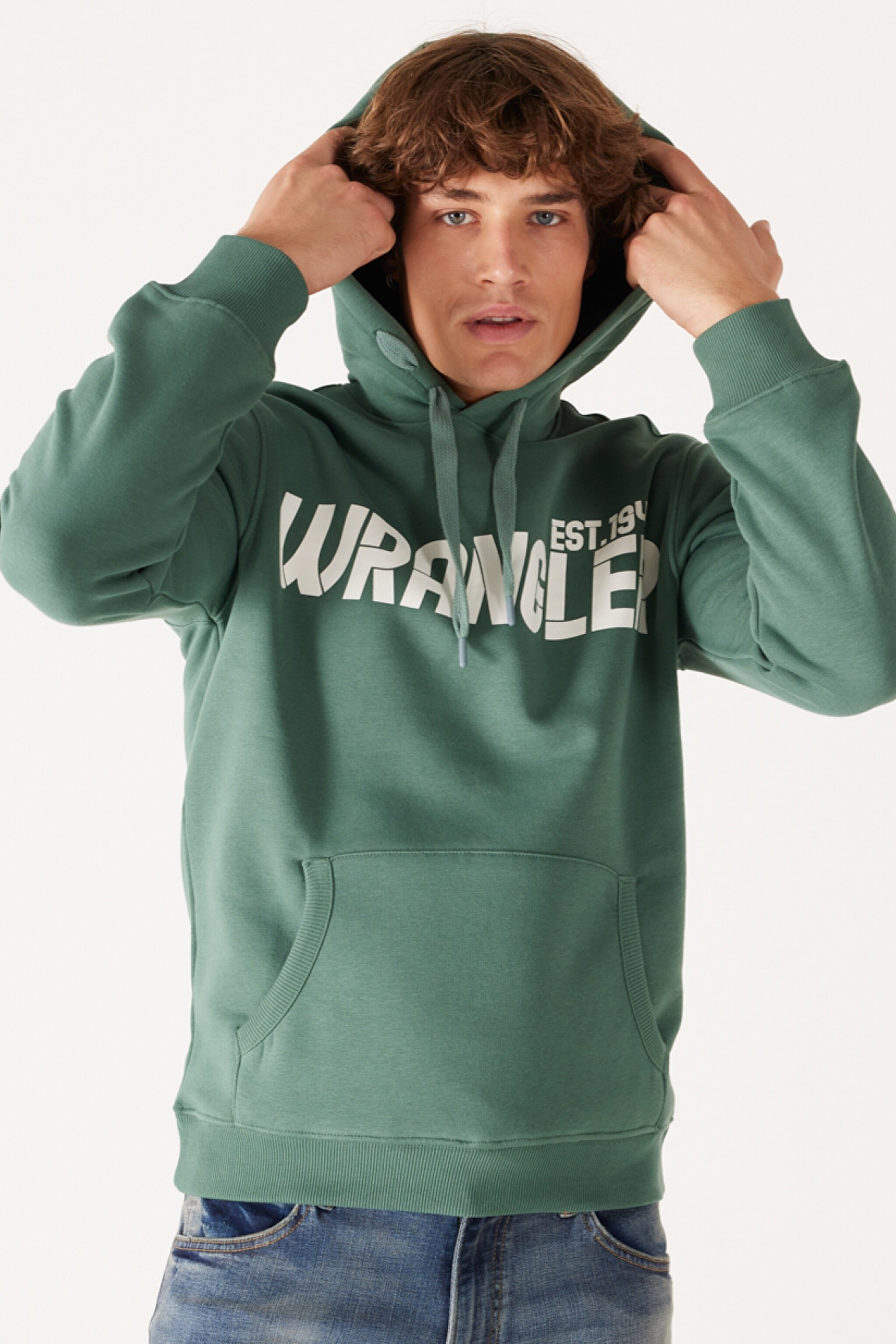 Regular Fit Normal Kesim Kapüşonlu İçi Polarlı Yeşil Sweatshirt - Green-W232257300 (görsel 3)