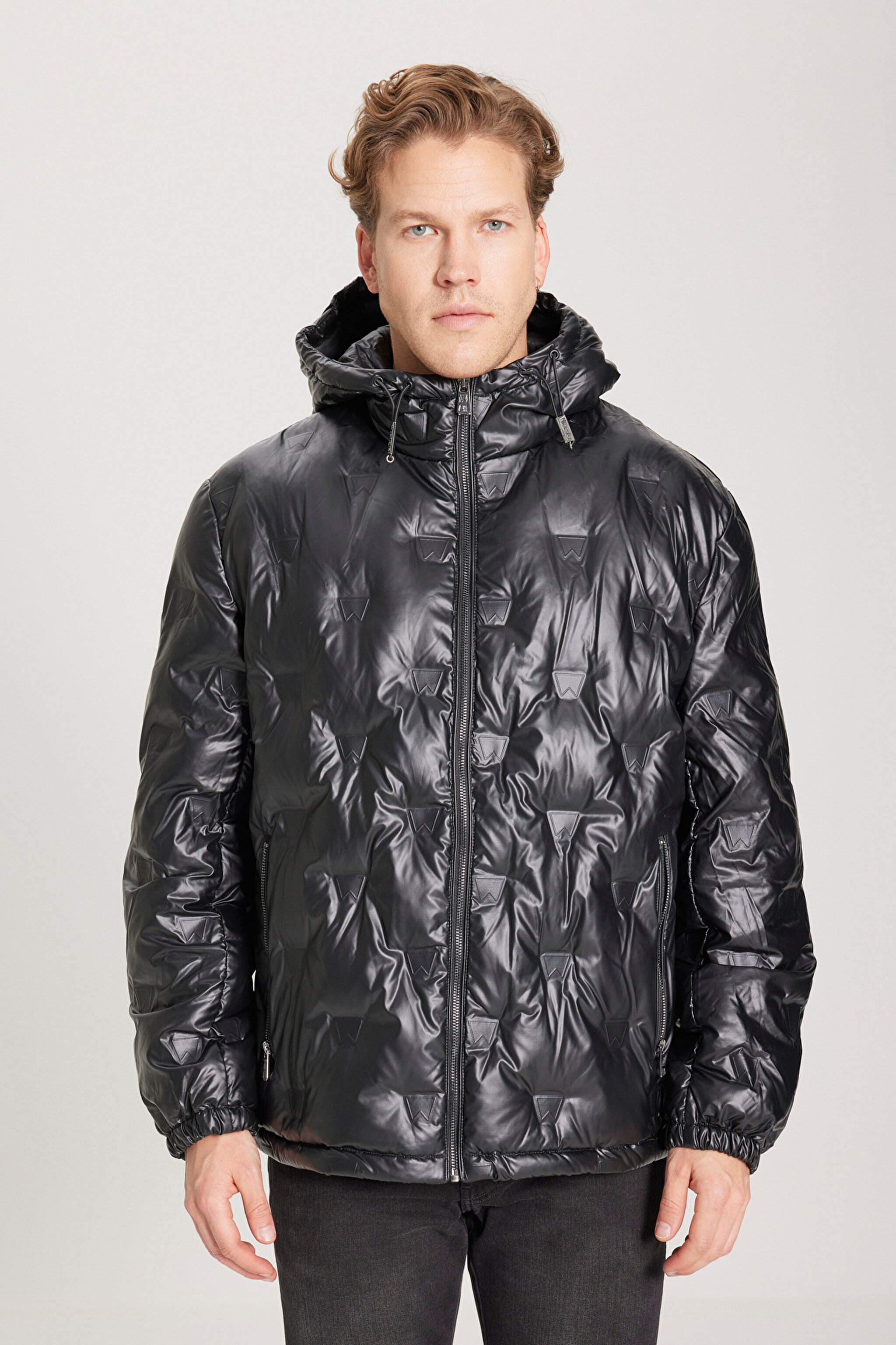 Regular Fit Normal Kesim Kapüşonlu Siyah Şişme Mont - Black-W232274001 (görsel 3)