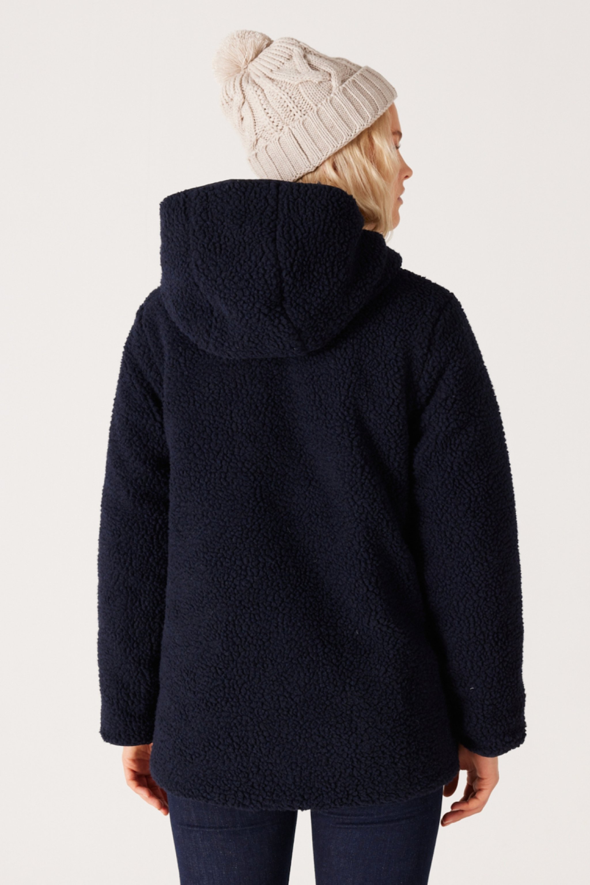 Loose Fit Rahat Kesim Kapüşonlu Kapitone Çift Taraflı Sherpa Lacivert Mont - Navy-W232275410 (görsel 8)
