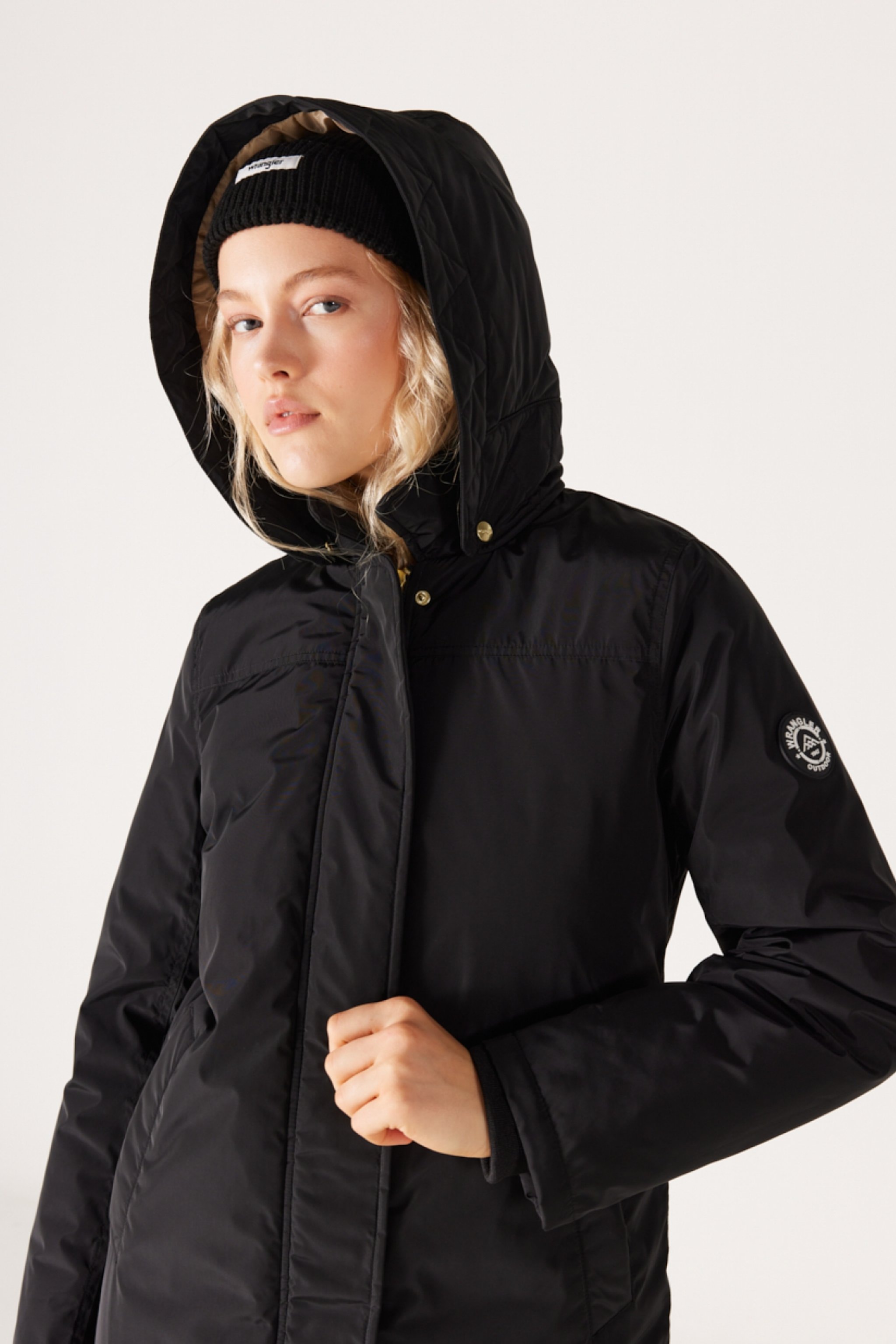 Loose Fit Rahat Kesim Kapüşonlu Siyah Parka Ceket - Black-W232276001 (görsel 5)