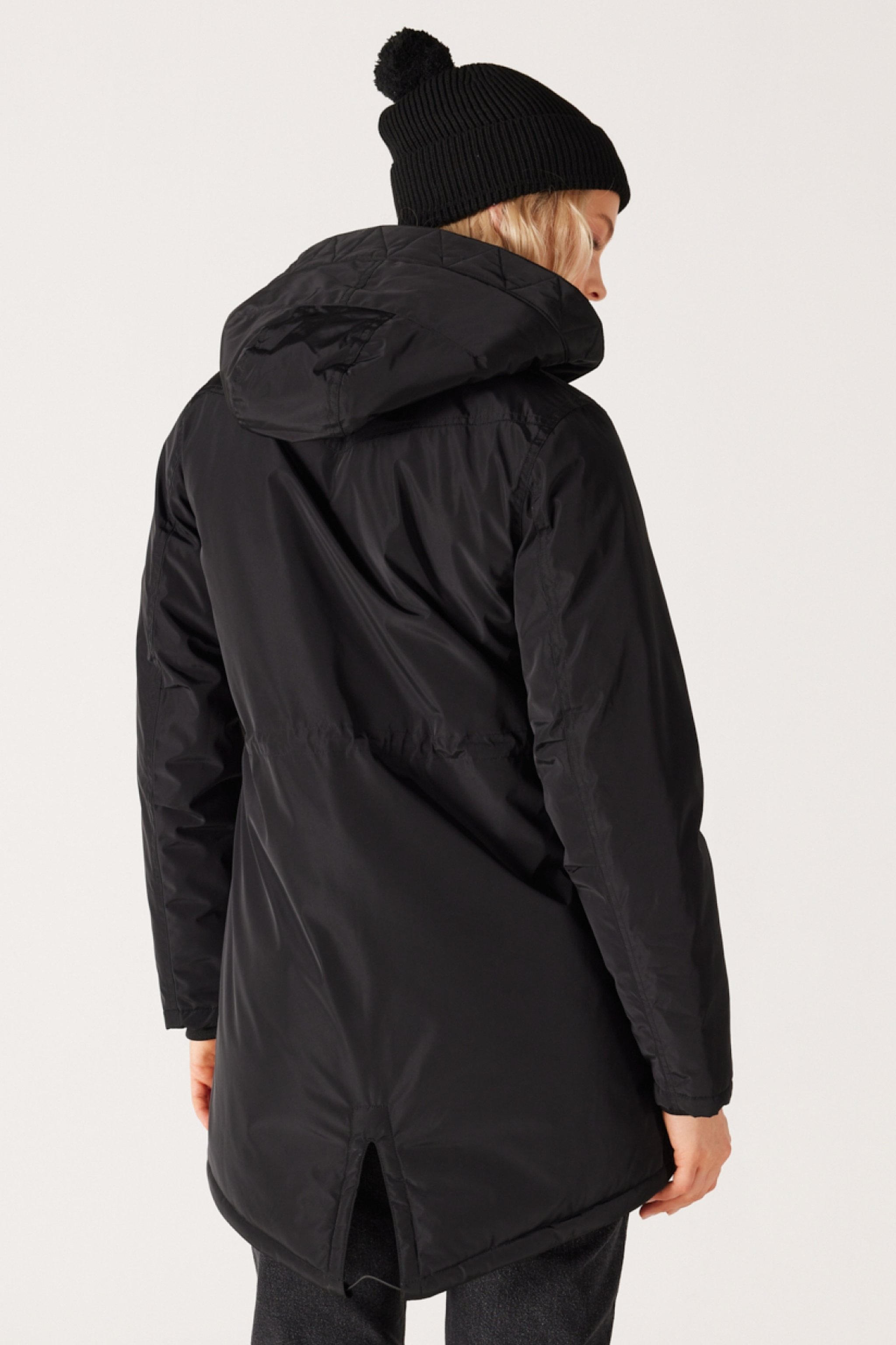 Loose Fit Rahat Kesim Kapüşonlu Siyah Parka Ceket - Black-W232276001 (görsel 8)