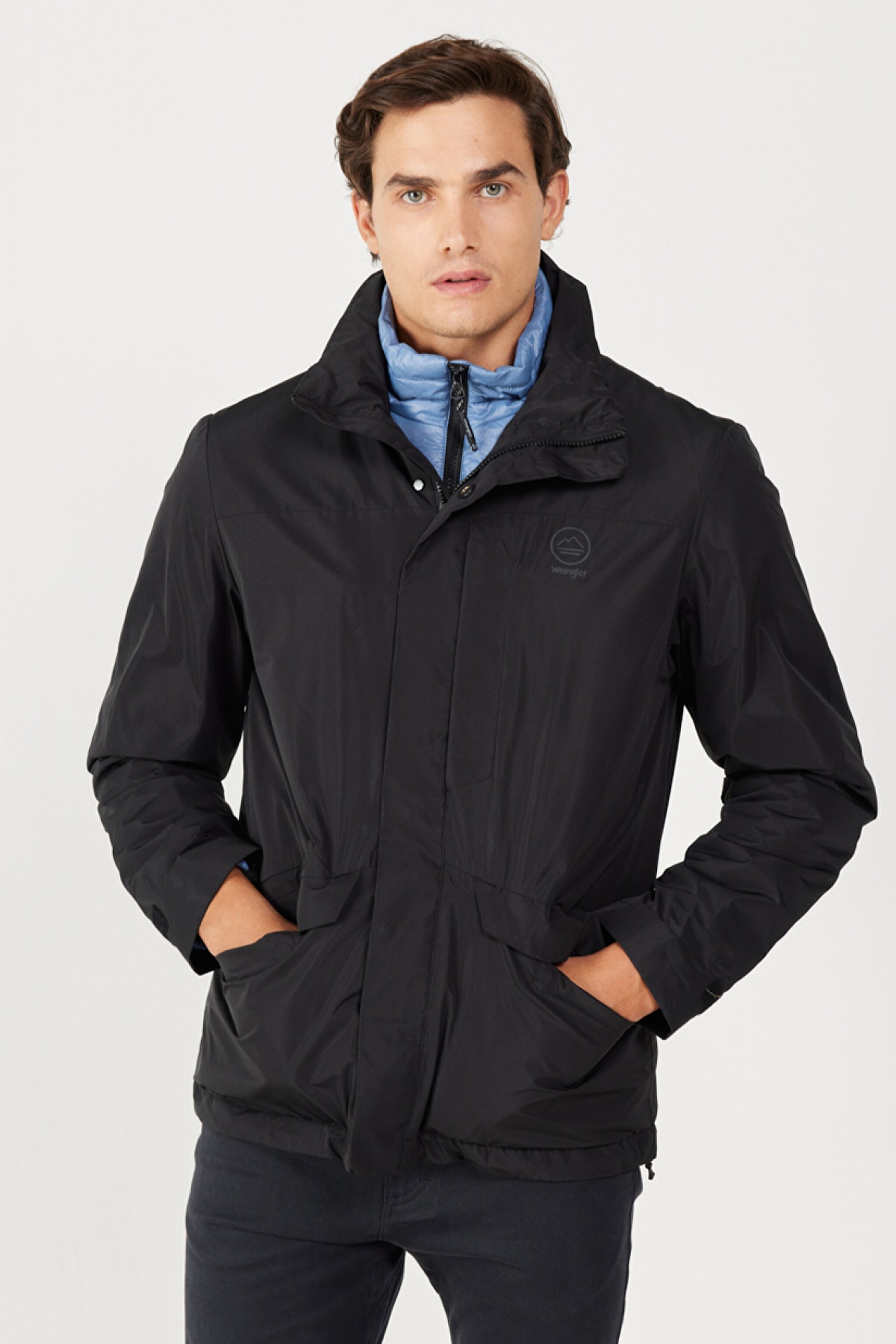 All Terrain Gear Relaxed Fit Geniş Kesim Dik Yaka Çift Kullanımı Siyah Mavi Parka - Black-W232281001