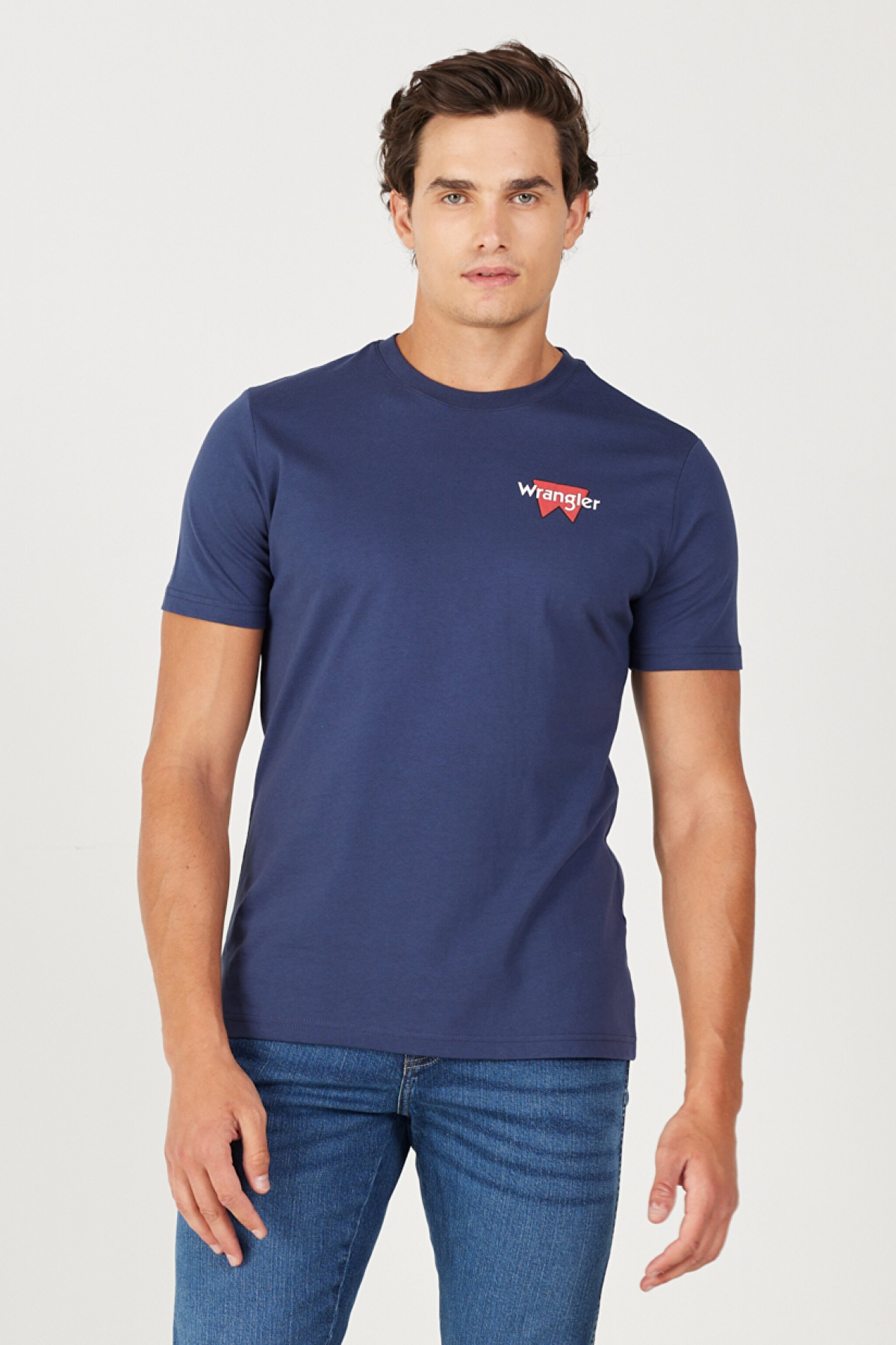 Regular Fit Normal Kesim %100 Pamuk Bisiklet Yaka Sırt Baskılı Lacivert Tişört - Indigo-W232285315 (görsel 3)