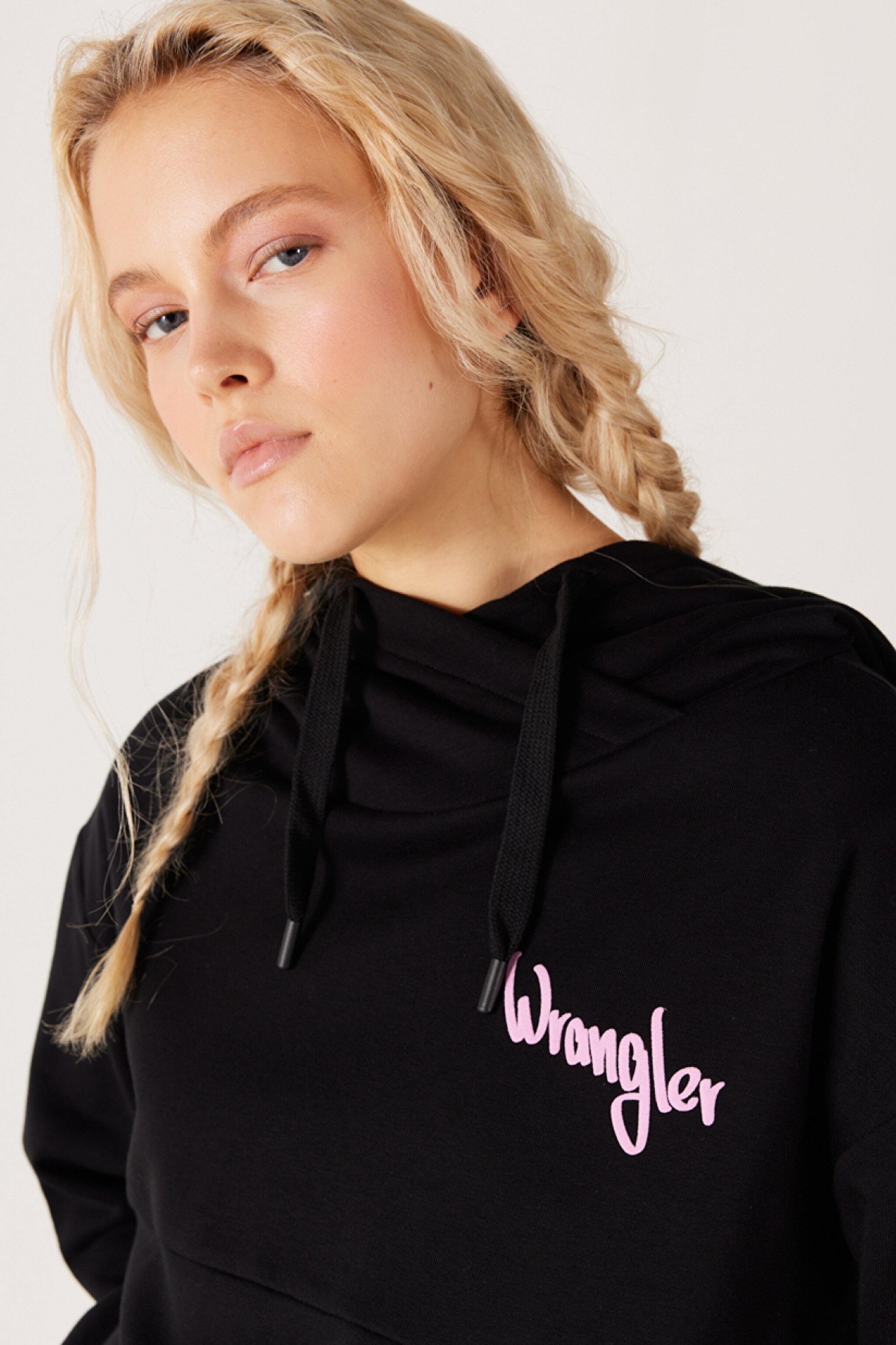 Oversize Bol Kesim Kapüşonlu Sırt Baskılı Siyah Sweatshirt - Black-W232296001 (görsel 5)