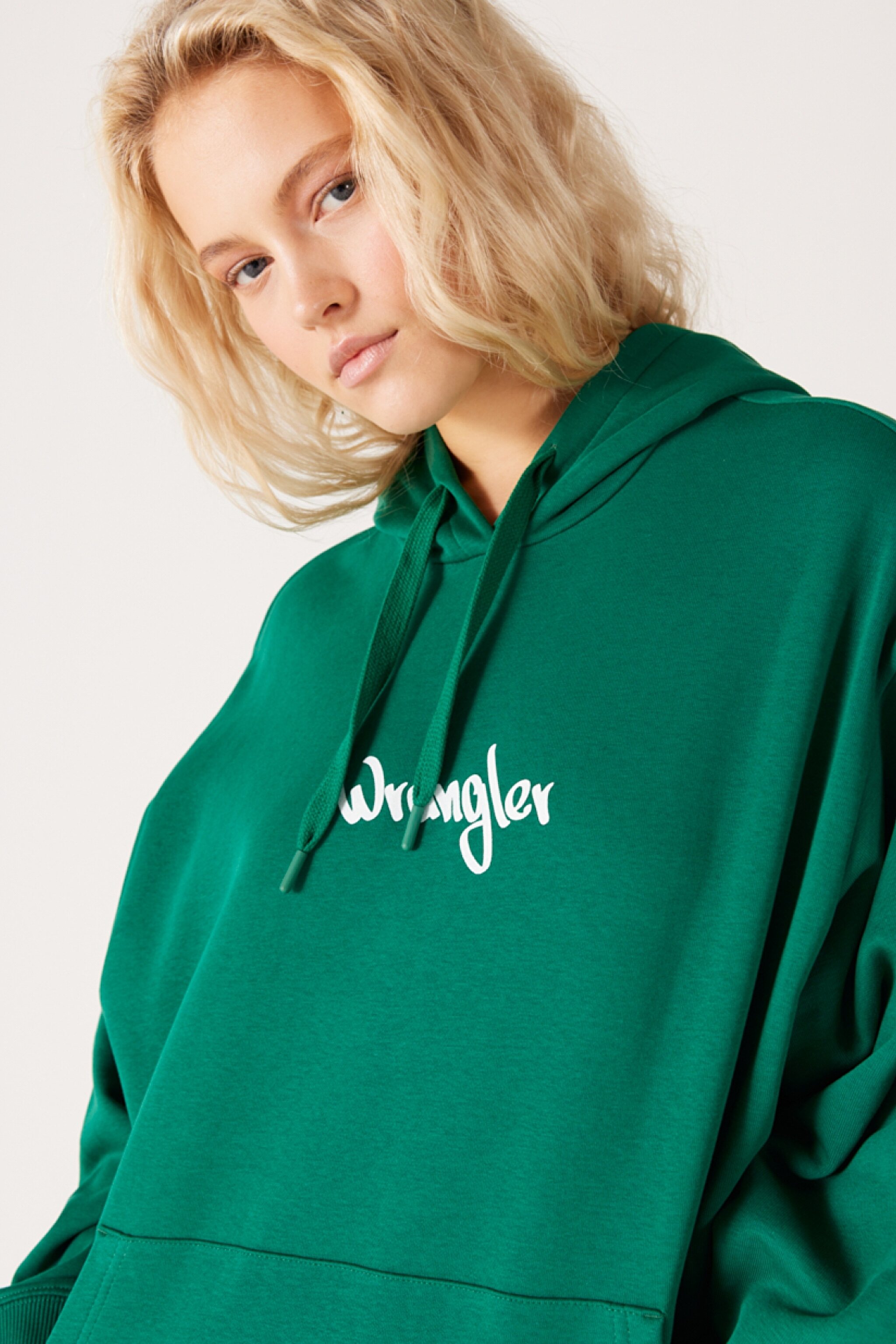 Oversize Bol Kesim Kapüşonlu Sırt Baskılı Yeşil Sweatshirt - Khaki-W232299801 (görsel 4)