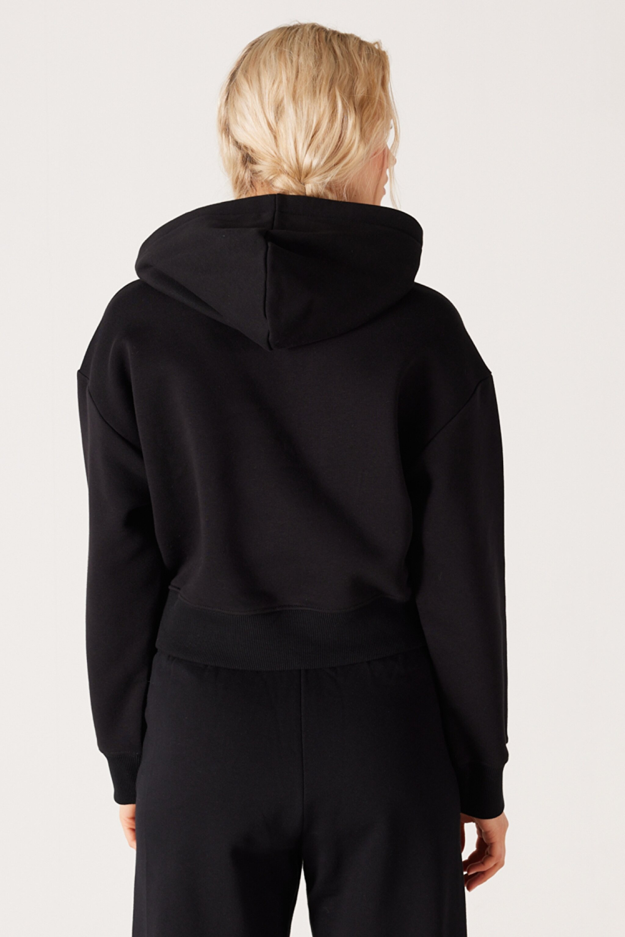 Regular Fit Normal Kesim Kapüşonlu İçi Polarlı Siyah Sweatshirt - Black-W232302001 (görsel 5)