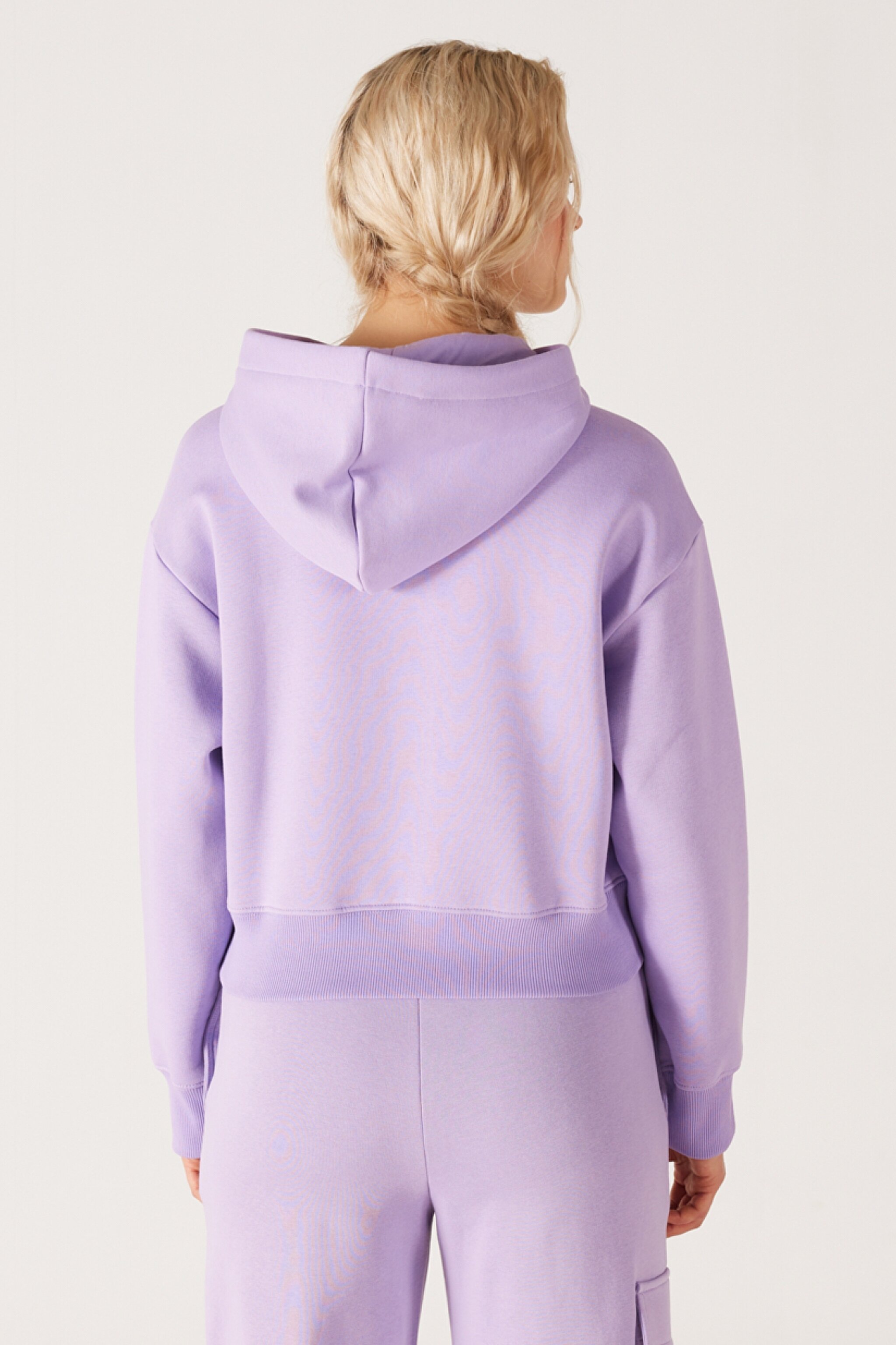 Regular Fit Normal Kesim Kapüşonlu İçi Polarlı Lila Sweatshirt - Light Lilac-W232302816 (görsel 6)