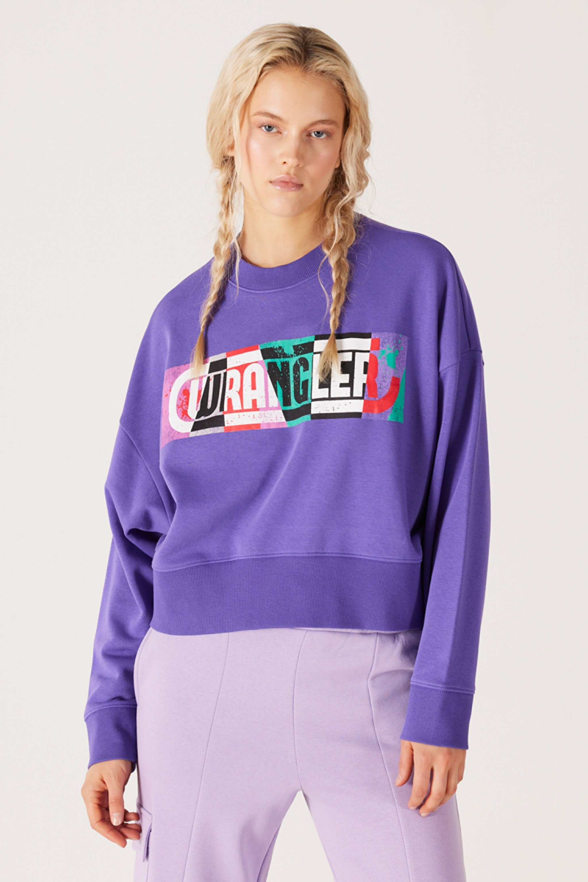 Relaxed Fit Geniş Kesim İçi Polarlı Bisiklet Yaka Mor Sweatshirt - Purple-W232310499