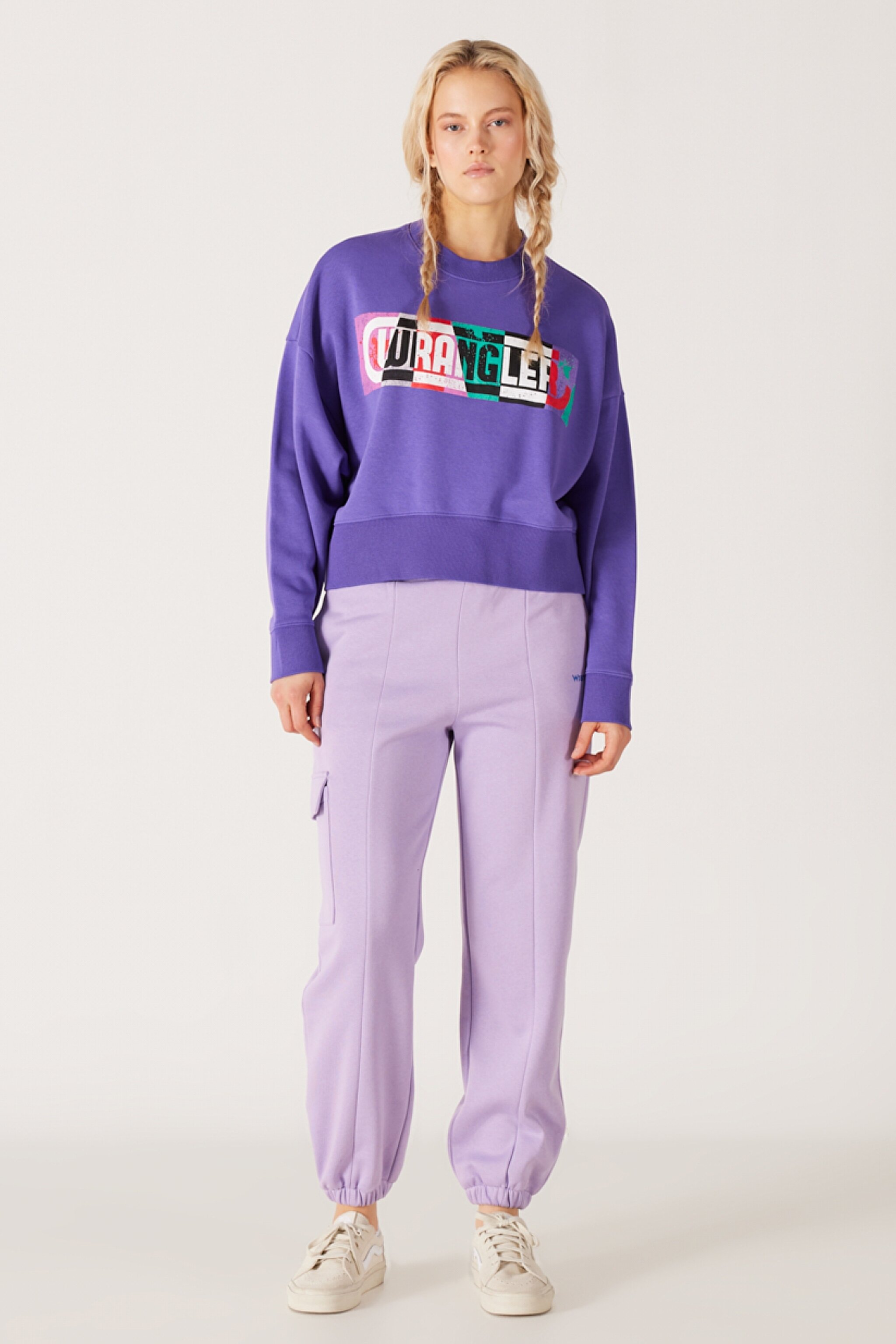 Relaxed Fit Geniş Kesim İçi Polarlı Bisiklet Yaka Mor Sweatshirt - Purple-W232310499 (görsel 5)