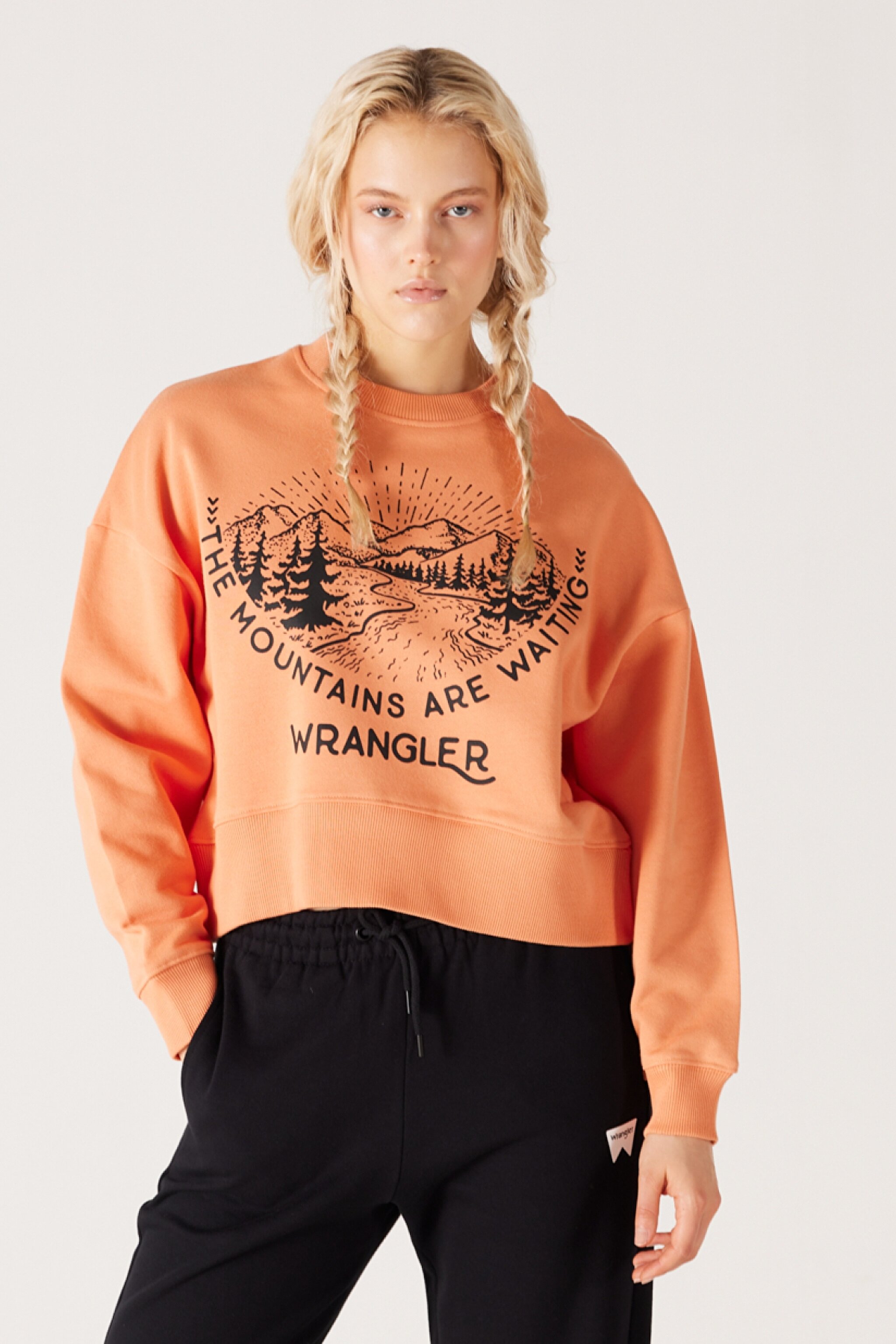 Relaxed Fit Geniş Kesim İçi Polarlı Bisiklet Yaka Turuncu Sweatshirt