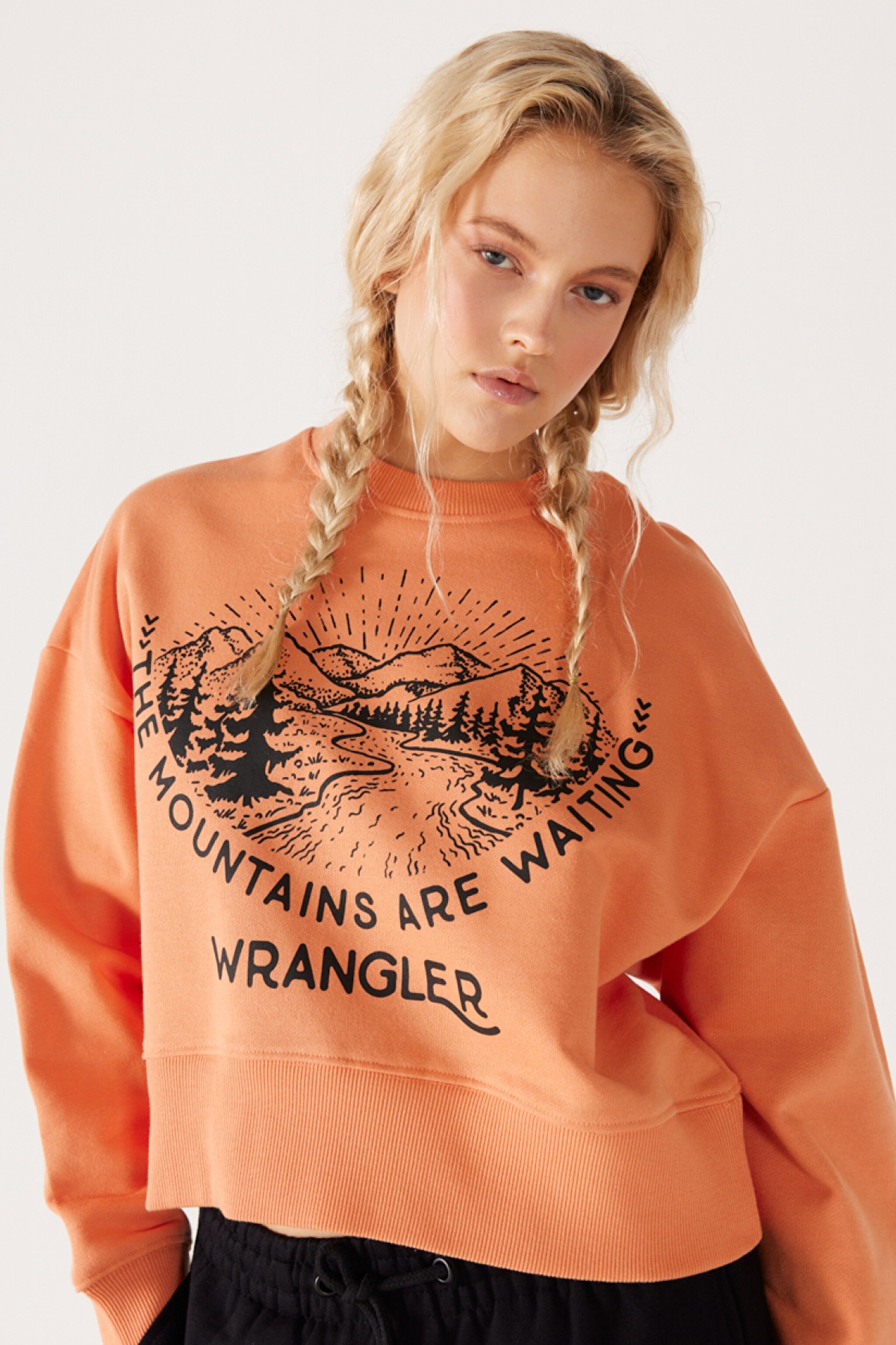 Relaxed Fit Geniş Kesim İçi Polarlı Bisiklet Yaka Turuncu Sweatshirt - Grisaille-W232314823 (görsel 3)