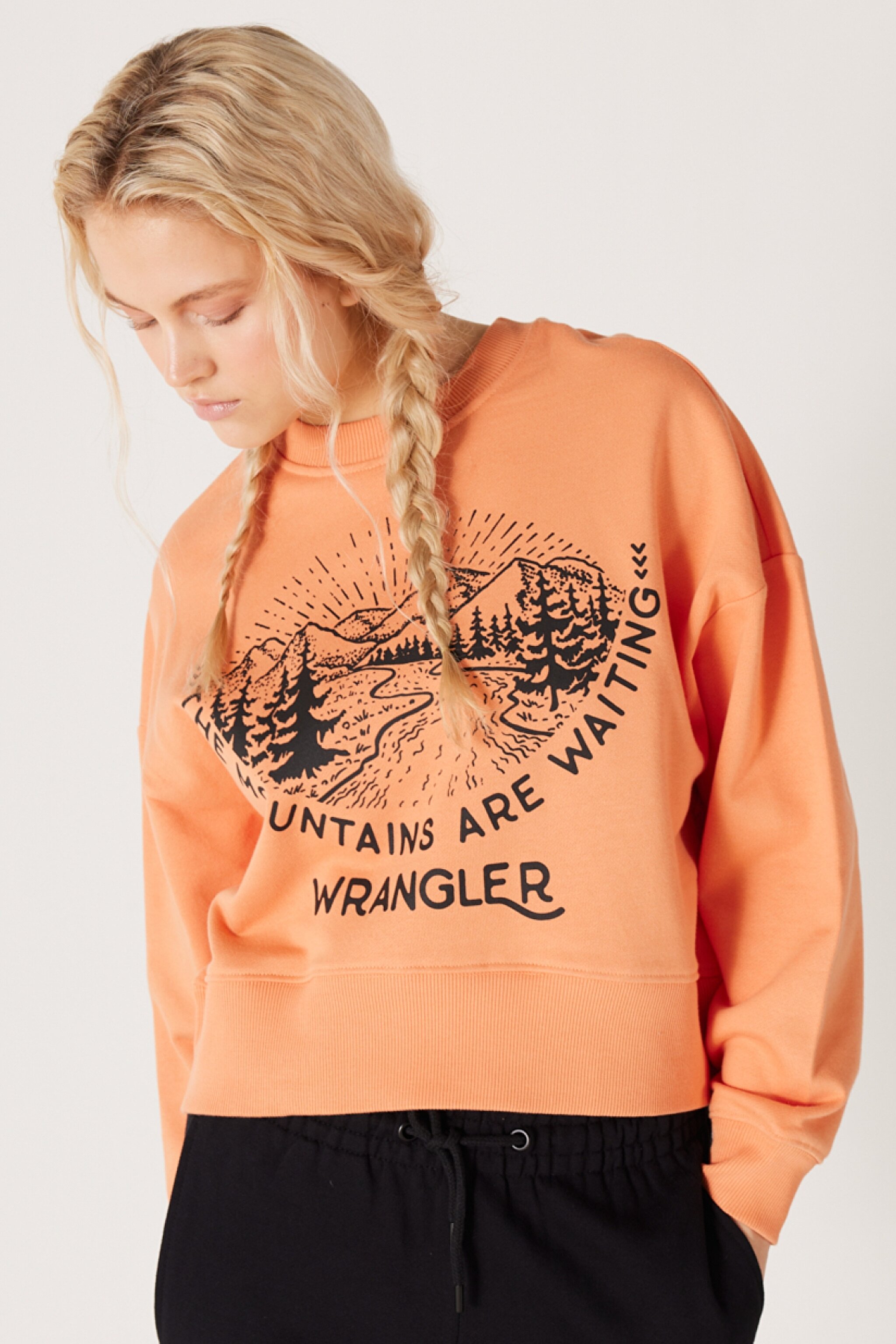 Relaxed Fit Geniş Kesim İçi Polarlı Bisiklet Yaka Turuncu Sweatshirt - Grisaille-W232314823 (görsel 4)