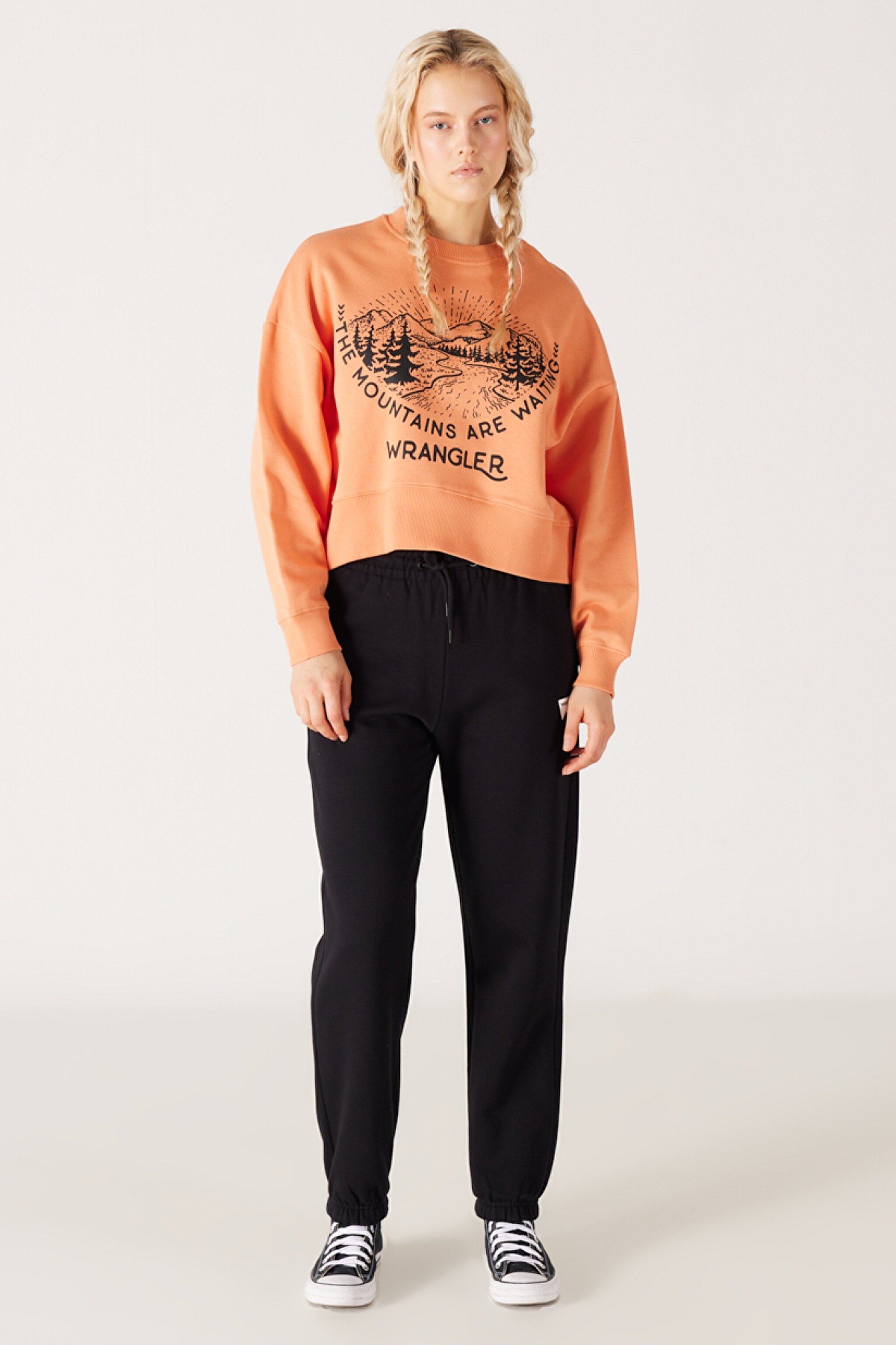 Relaxed Fit Geniş Kesim İçi Polarlı Bisiklet Yaka Turuncu Sweatshirt - Grisaille-W232314823 (görsel 5)
