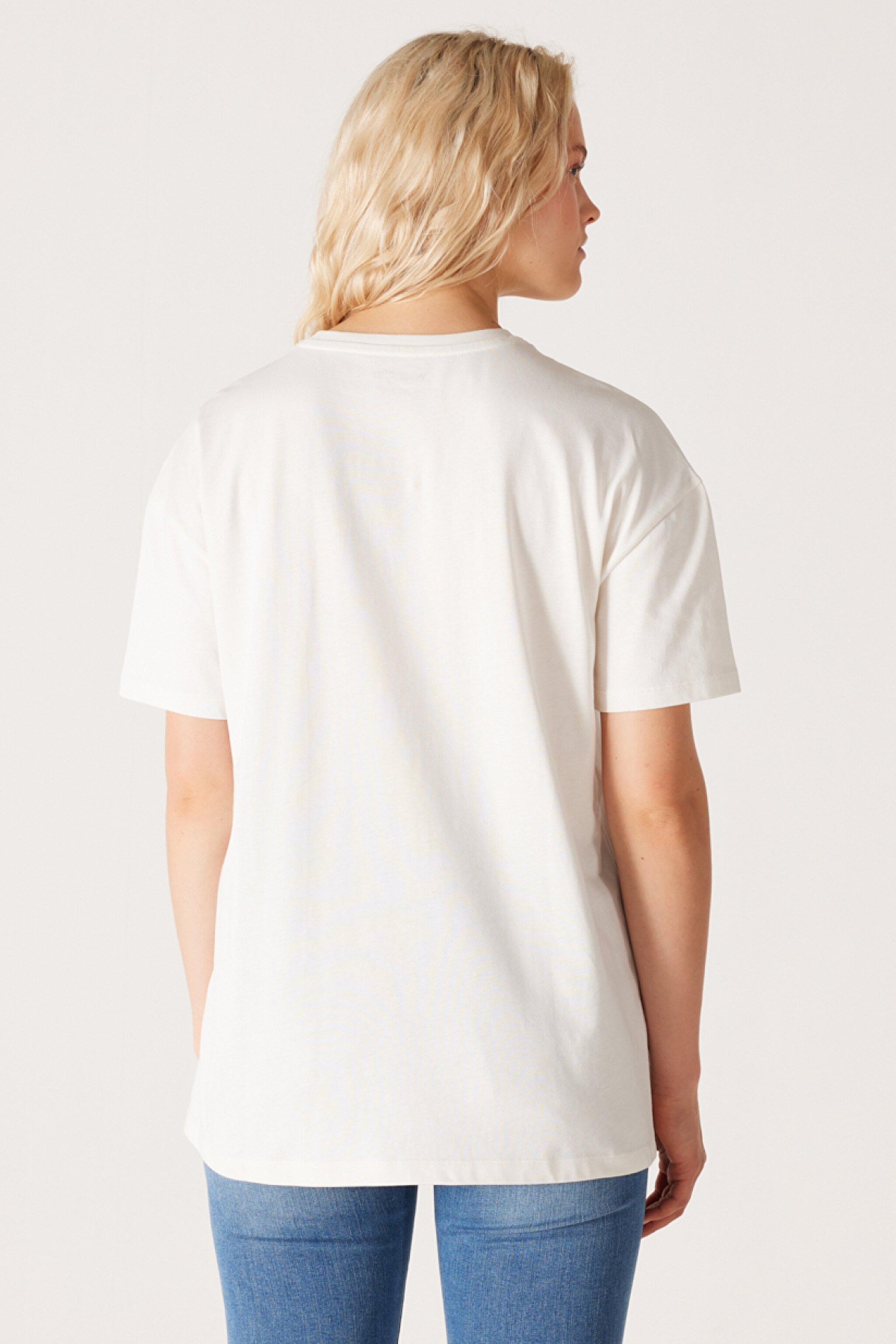 Loose Fit Rahat Kesim %100 Pamuk Bisiklet Yaka Kırık Beyaz Tişört - Off White-W232315102 (görsel 6)
