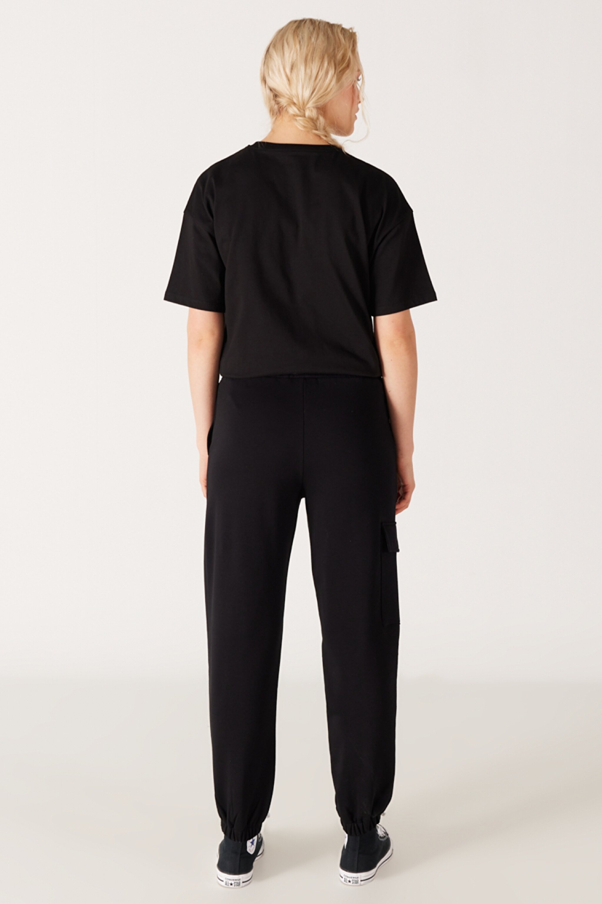 Regular Fit Normal Kesim İçi Polarlı Cepli Siyah Jogger Eşofman Altı - Black-W232349001 (görsel 7)