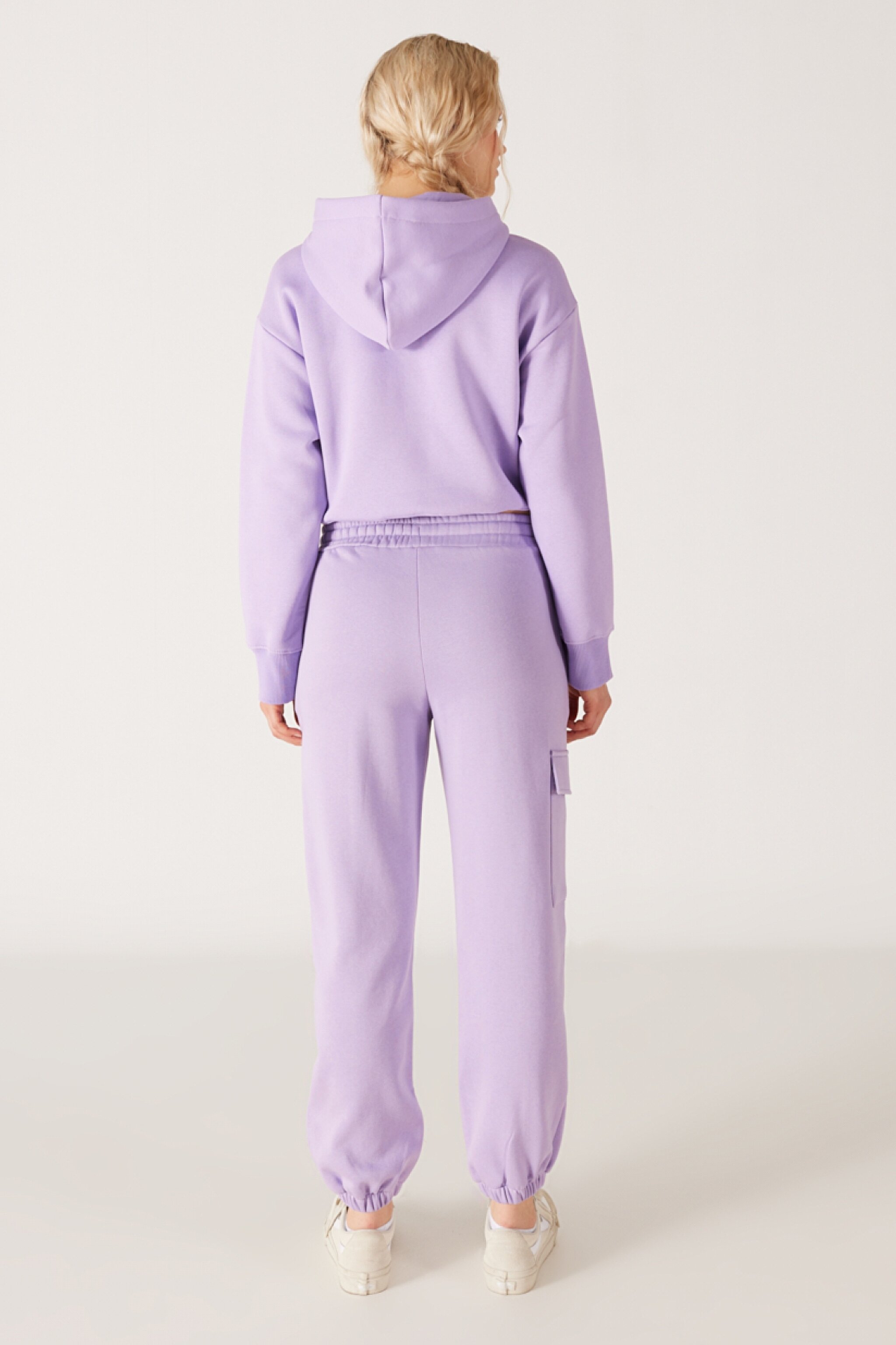 Regular Fit Normal Kesim İçi Polarlı Cepli Lila Jogger Eşofman Altı - Light Lilac-W232349816 (görsel 8)
