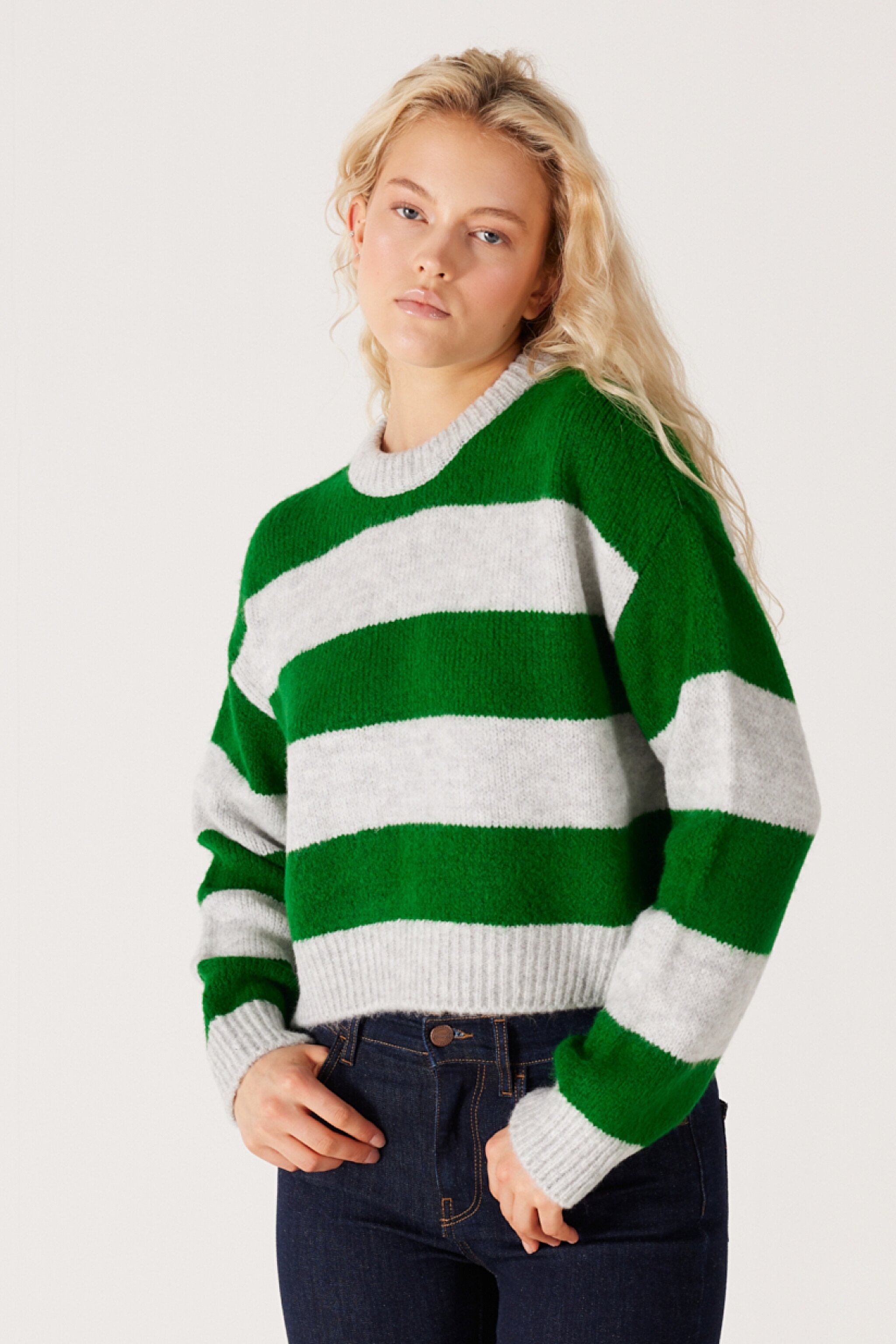 Regular Fit Normal Kesim Bisiklet Yaka Yeşil Triko Kazak - Green-W232353300 (görsel 3)