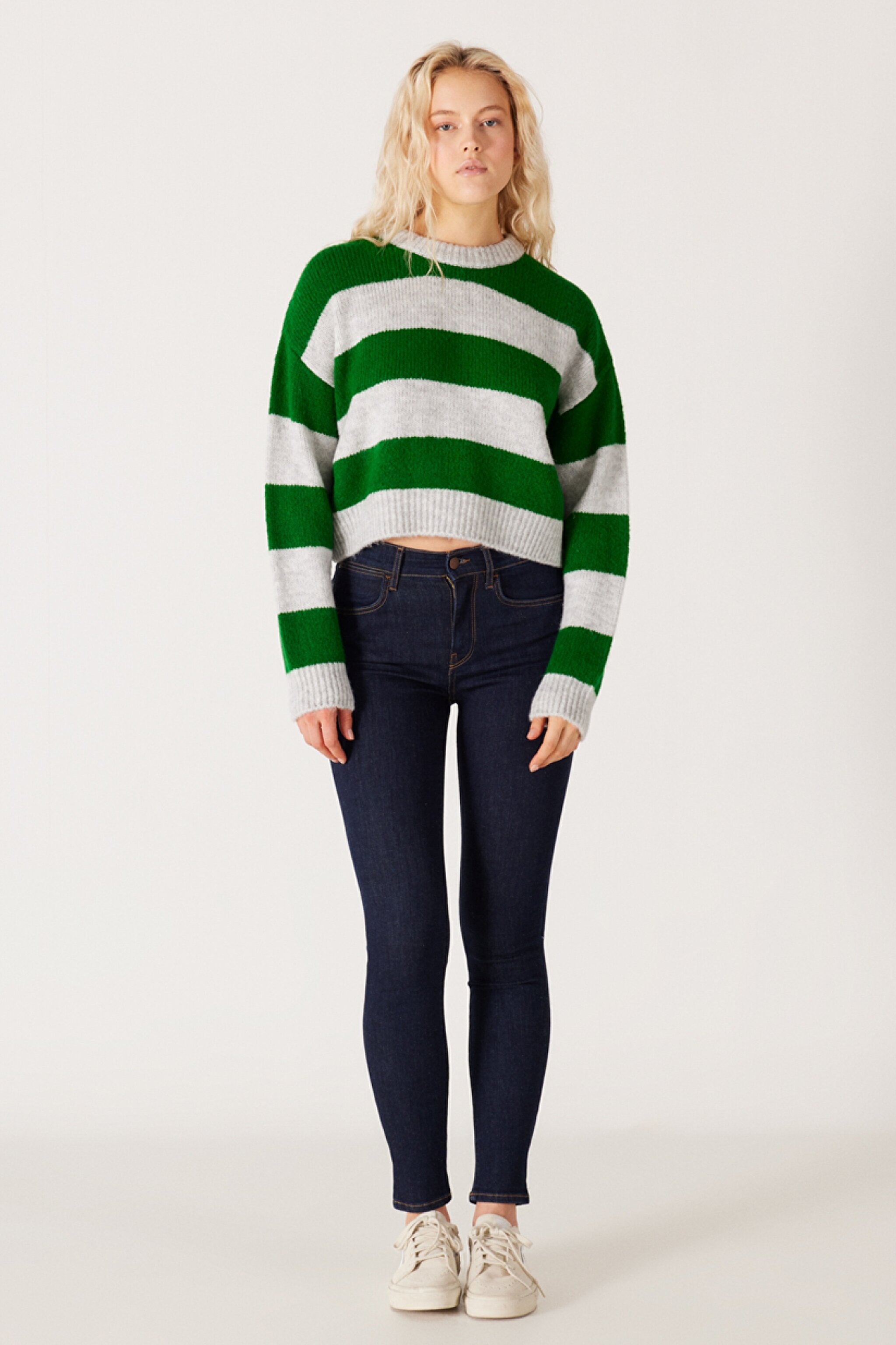 Regular Fit Normal Kesim Bisiklet Yaka Yeşil Triko Kazak - Green-W232353300 (görsel 7)
