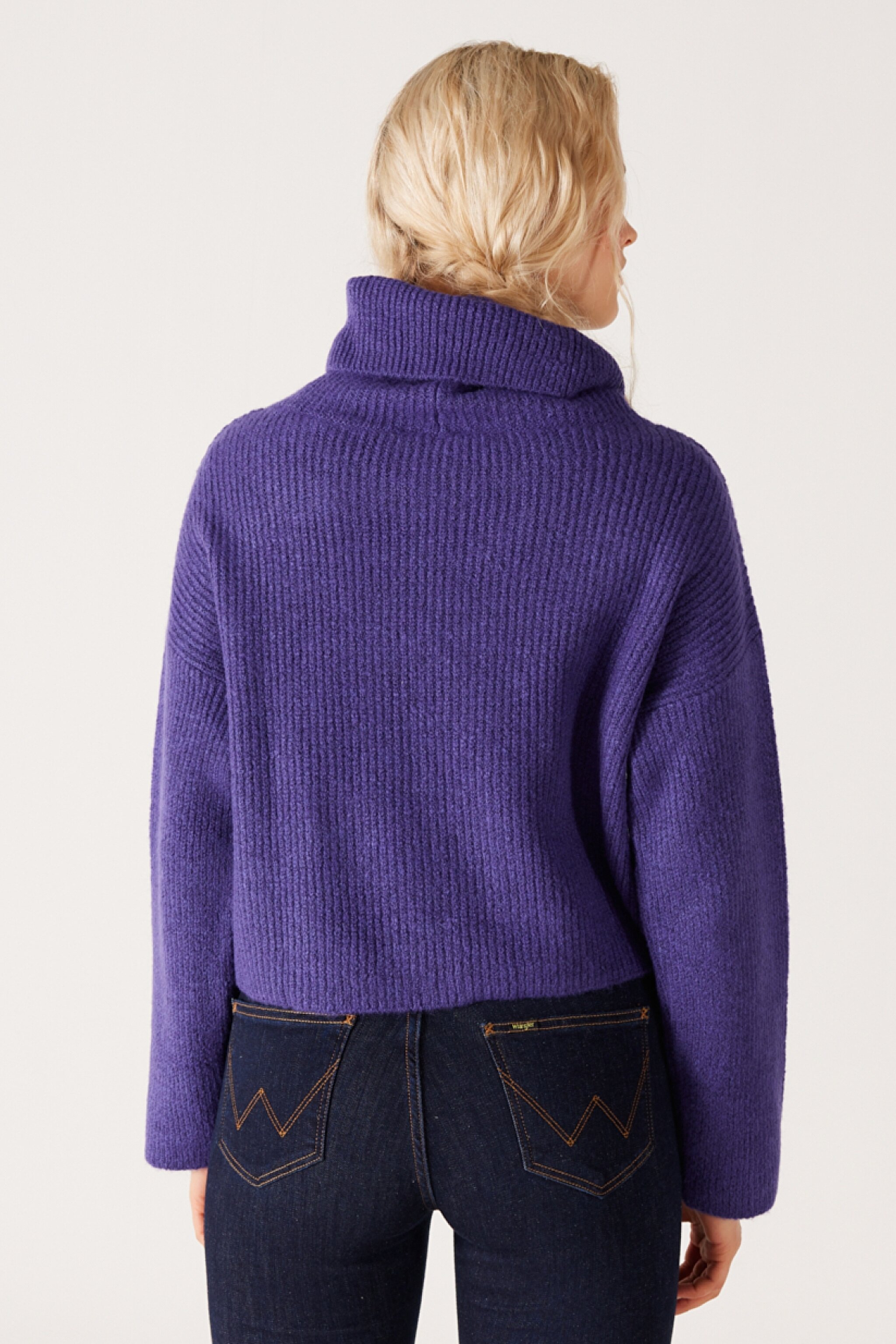Regular Fit Normal Kesim Balıkçı Yaka Mor Triko Kazak - Purple-W232354499 (görsel 7)