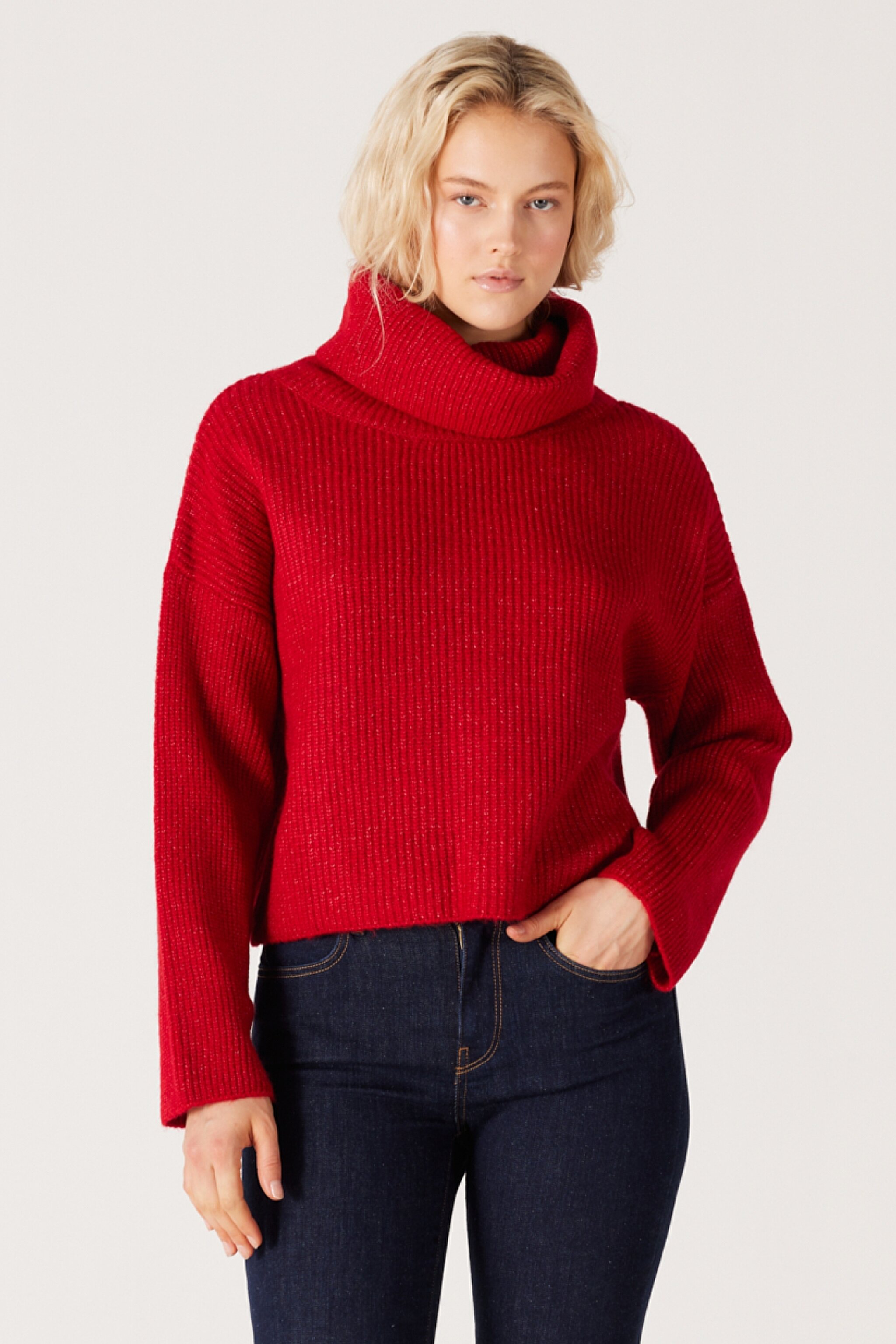 Regular Fit Normal Kesim Balıkçı Yaka Kırmızı Triko Kazak - Red-W232354600