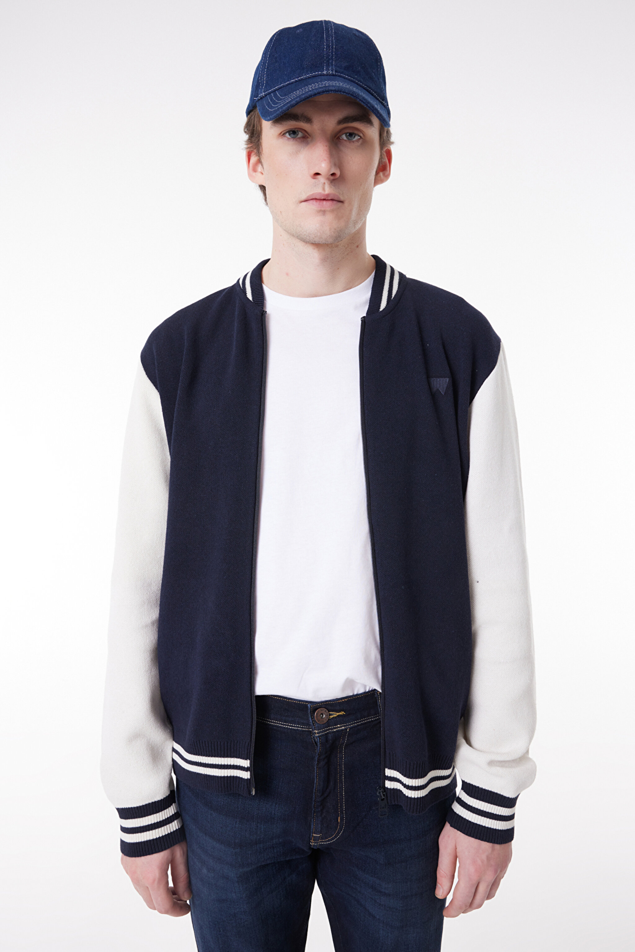 Regular Fit Normal Kesim Dik Yaka Lacivert Bomber Ceket - Navy-W232387410
