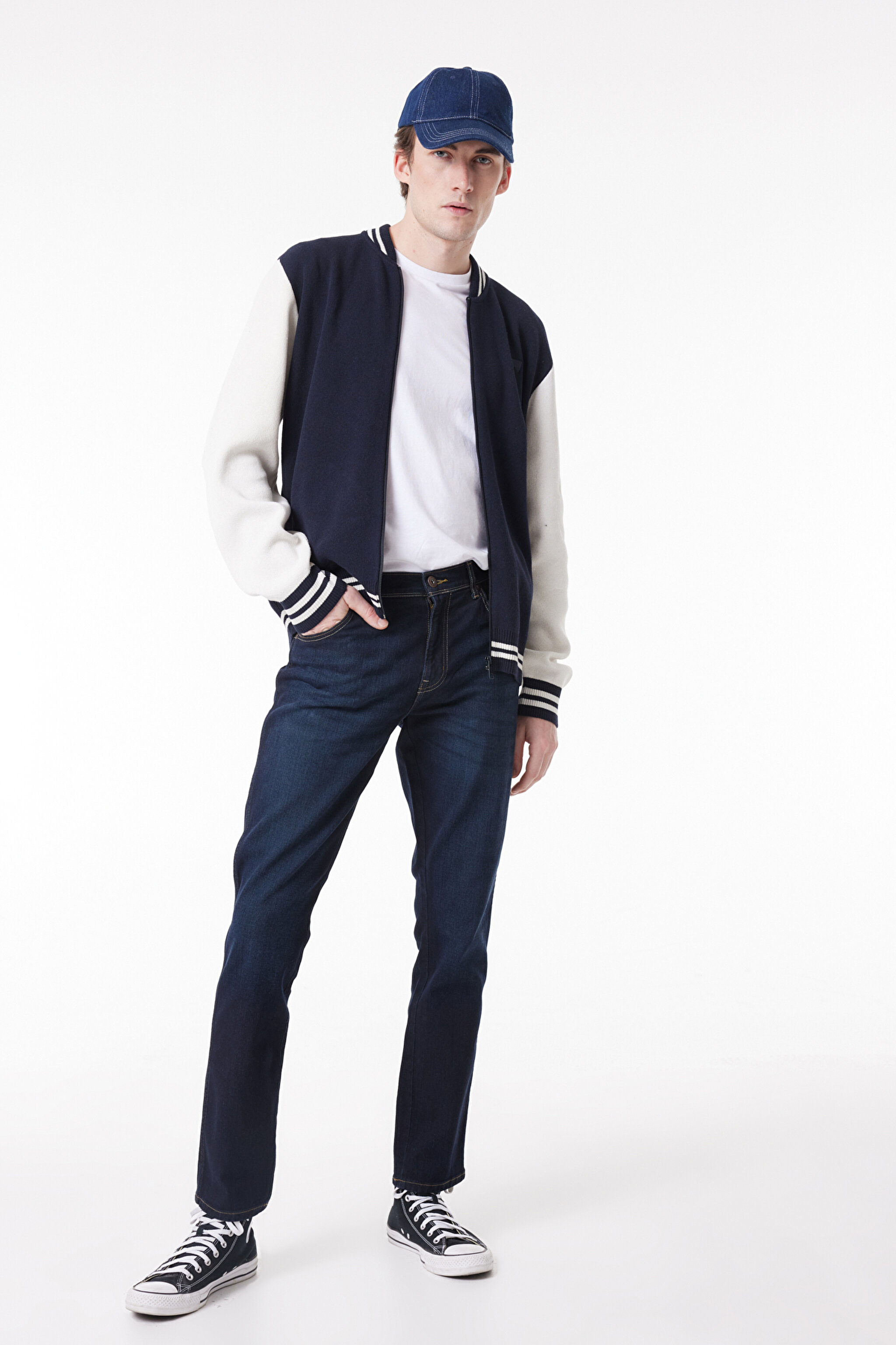 Regular Fit Normal Kesim Dik Yaka Lacivert Bomber Ceket - Navy-W232387410 (görsel 2)