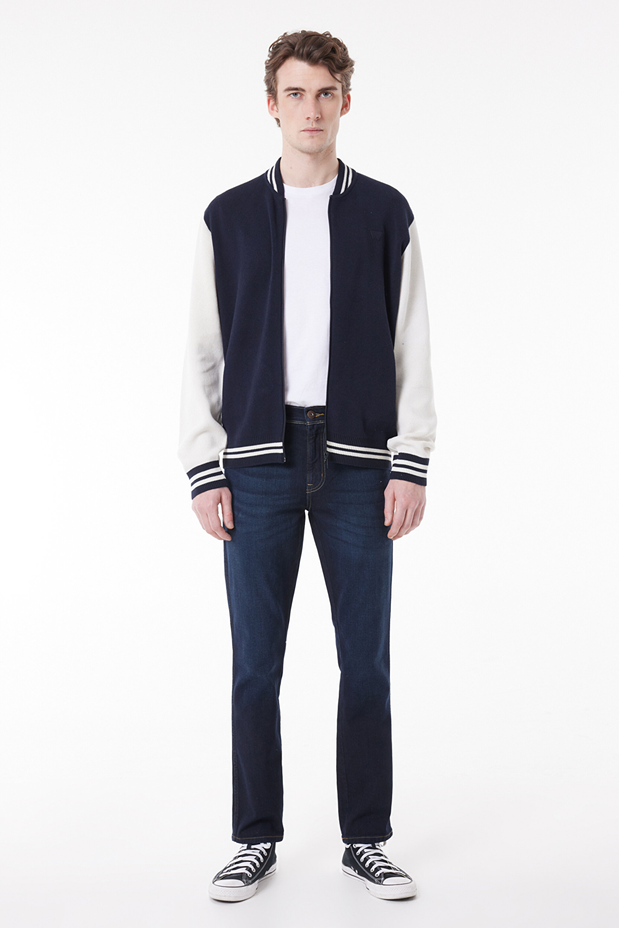 Regular Fit Normal Kesim Dik Yaka Lacivert Bomber Ceket - Navy-W232387410 (görsel 3)