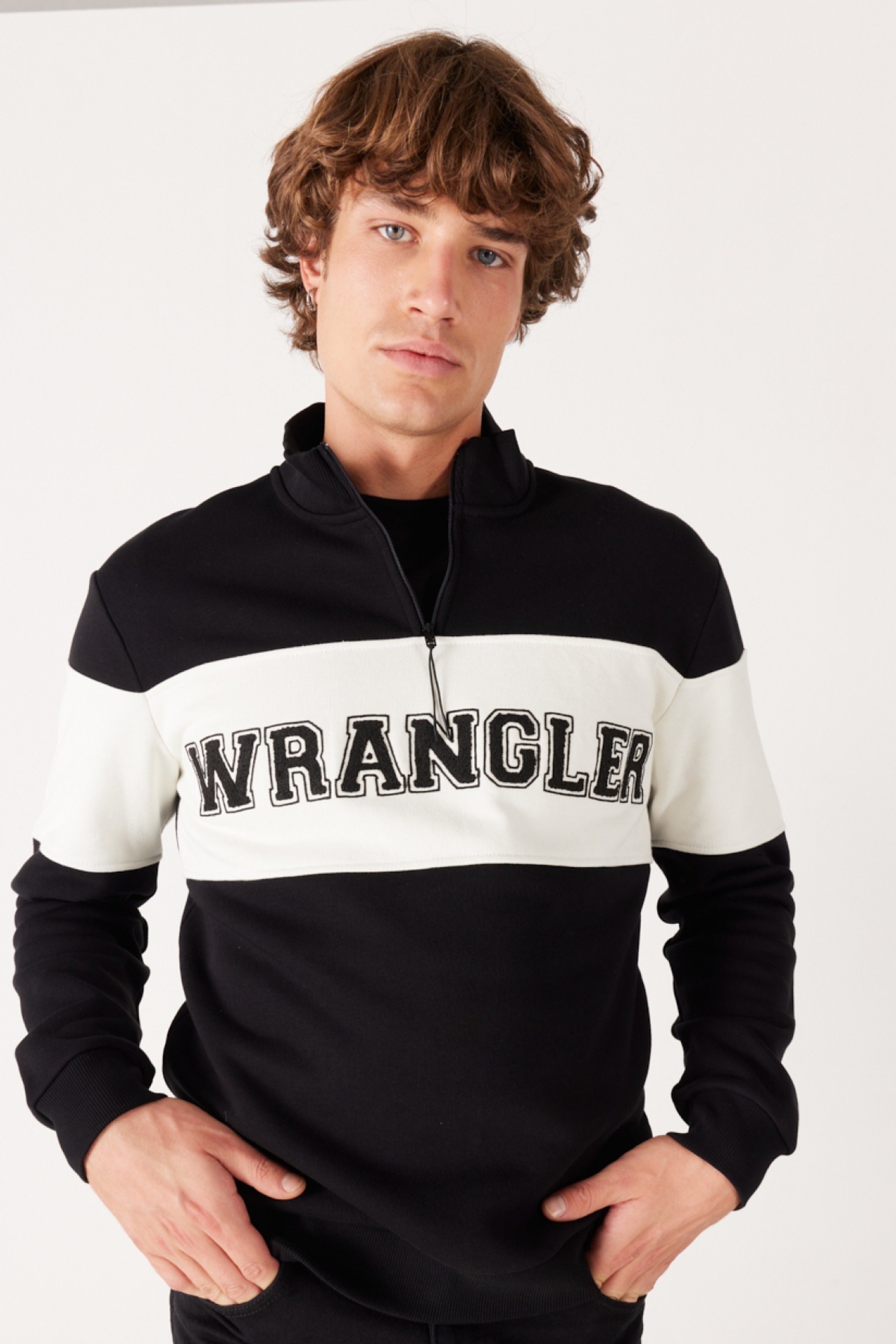 Regular Fit Normal Kesim %100 Pamuk İçi Polarlı Dik Yaka Siyah Sweatshirt - Black-W232526001 (görsel 3)