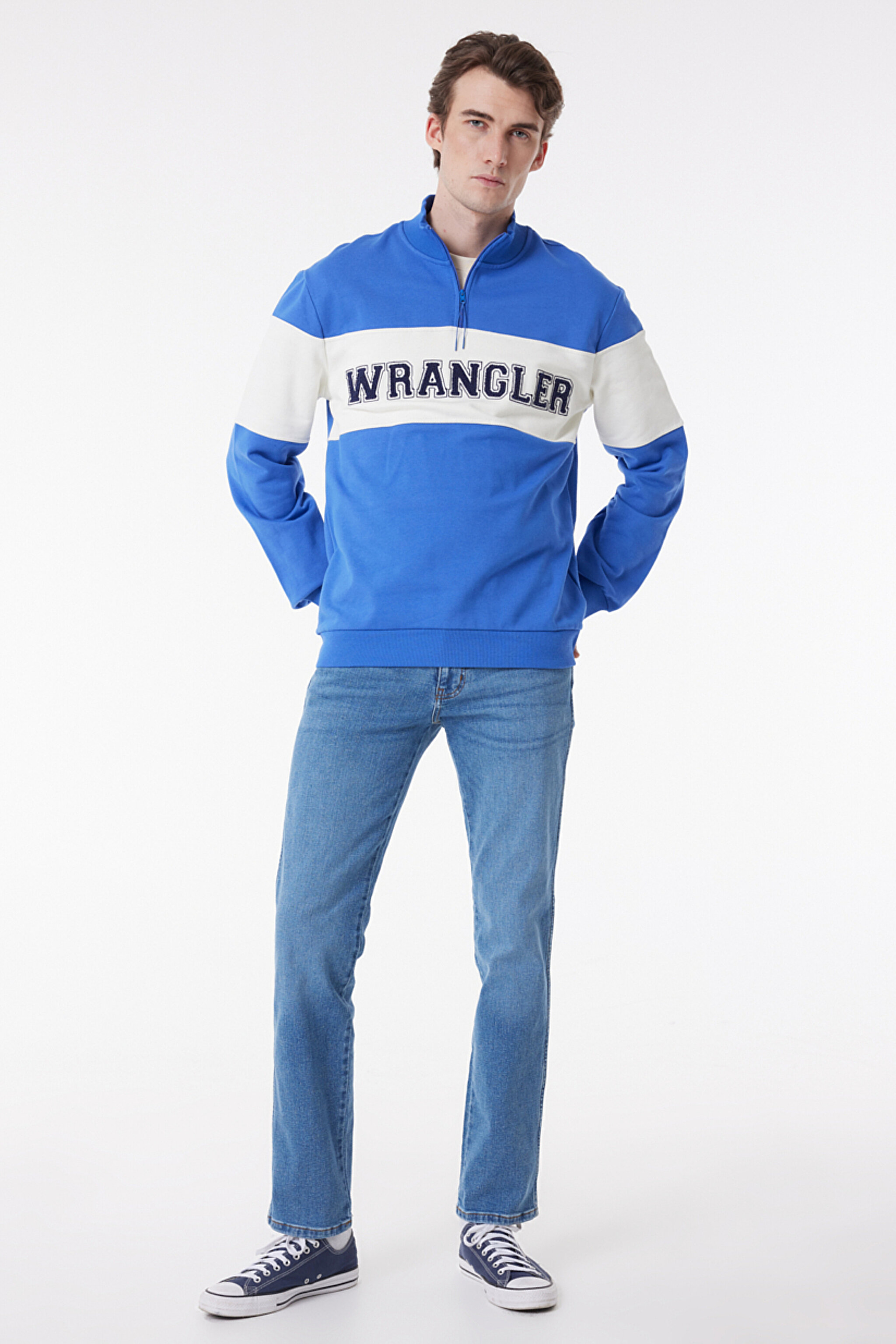 Regular Fit Normal Kesim %100 Pamuk İçi Polarlı Dik Yaka Mavi Sweatshirt - Blue-W232526400