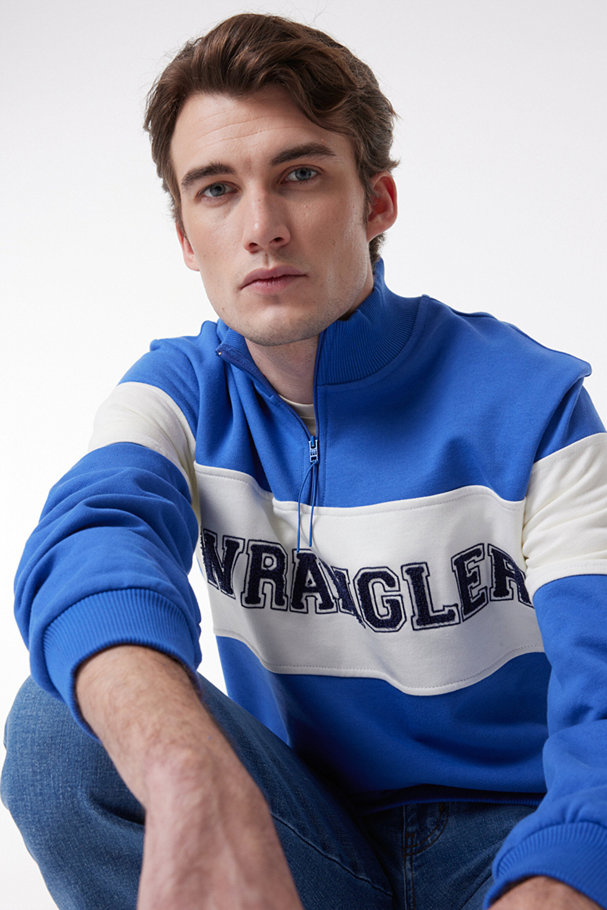 Regular Fit Normal Kesim %100 Pamuk İçi Polarlı Dik Yaka Mavi Sweatshirt - Blue-W232526400 (görsel 2)