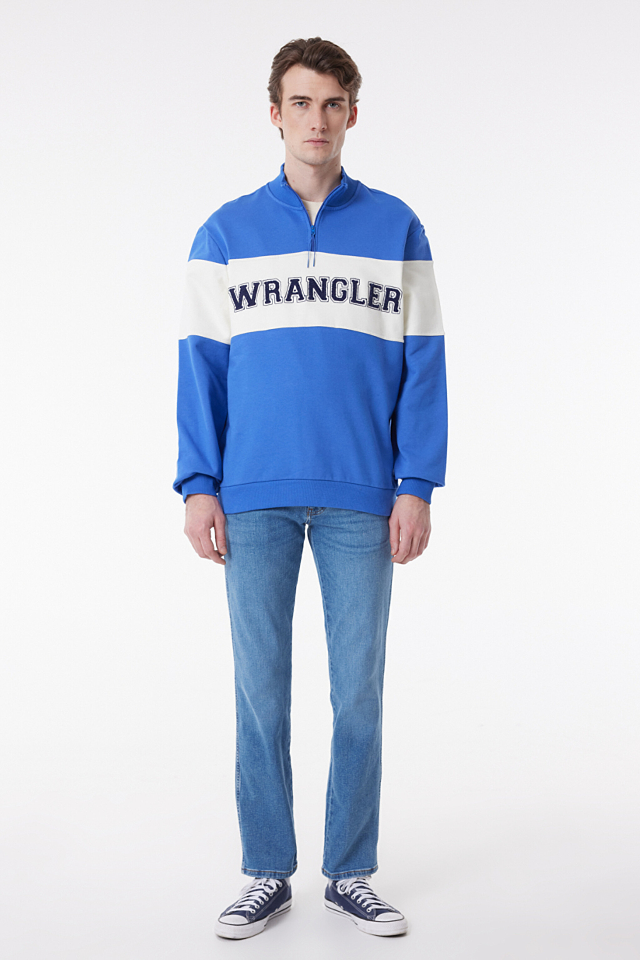 Regular Fit Normal Kesim %100 Pamuk İçi Polarlı Dik Yaka Mavi Sweatshirt - Blue-W232526400 (görsel 4)