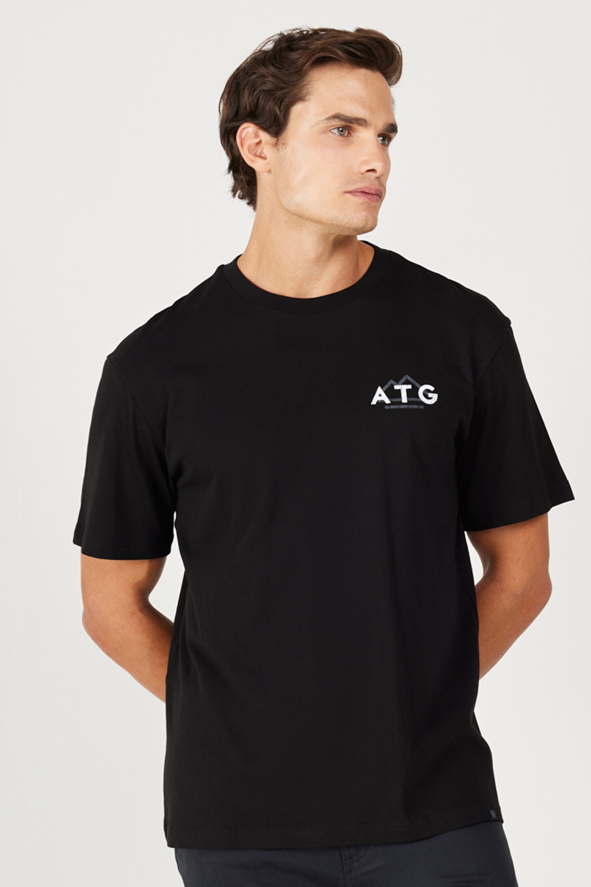 All Terrain Gear Loose Fit Rahat Kesim %100 Pamuk Bisiklet Yaka Sırt Baskılı Siyah Tişört - Black-W232539001 (görsel 3)