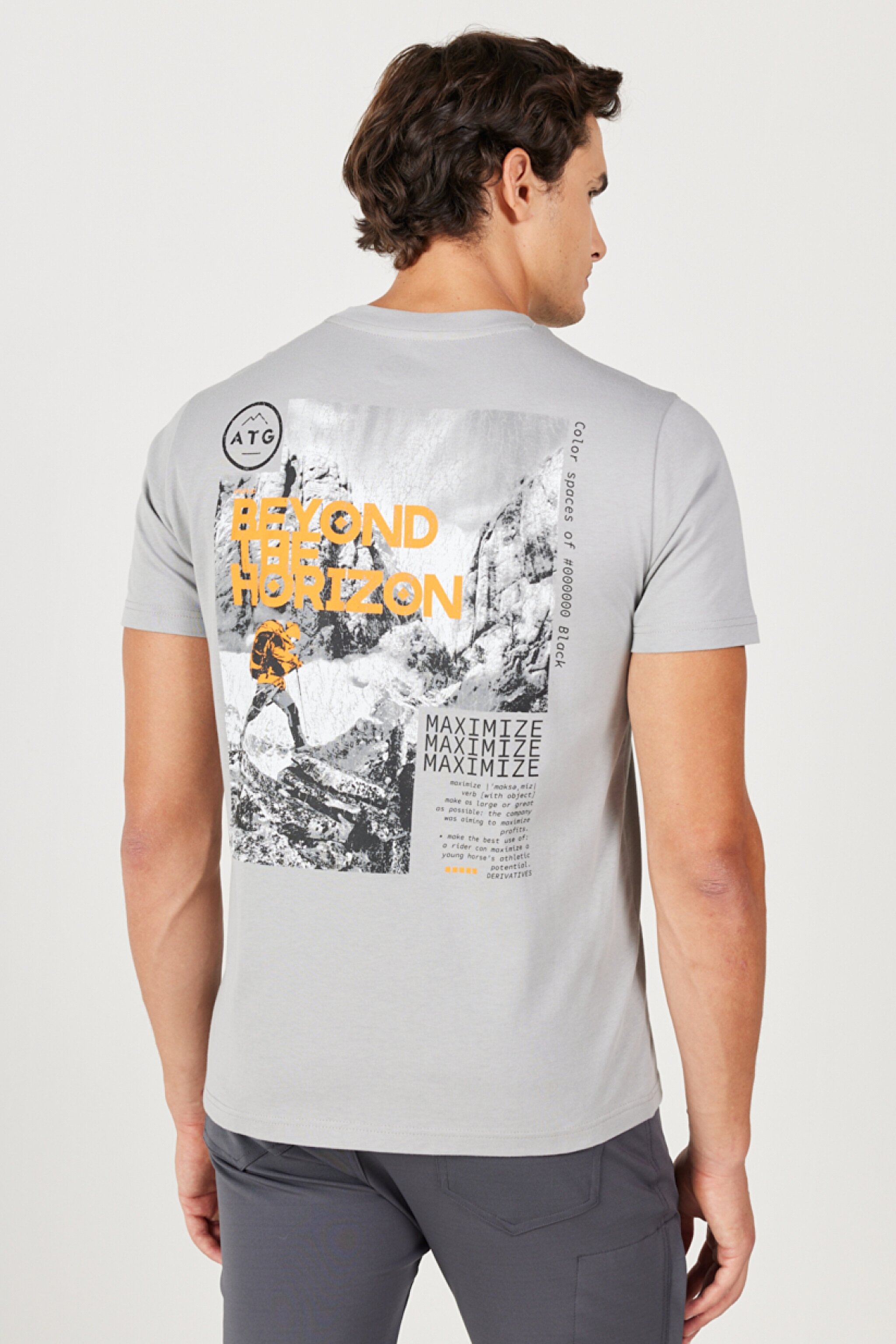 All Terrain Gear Regular Fit Normal Kesim %100 Pamuk Bisiklet Yaka Sırt Baskılı Gri Tişört