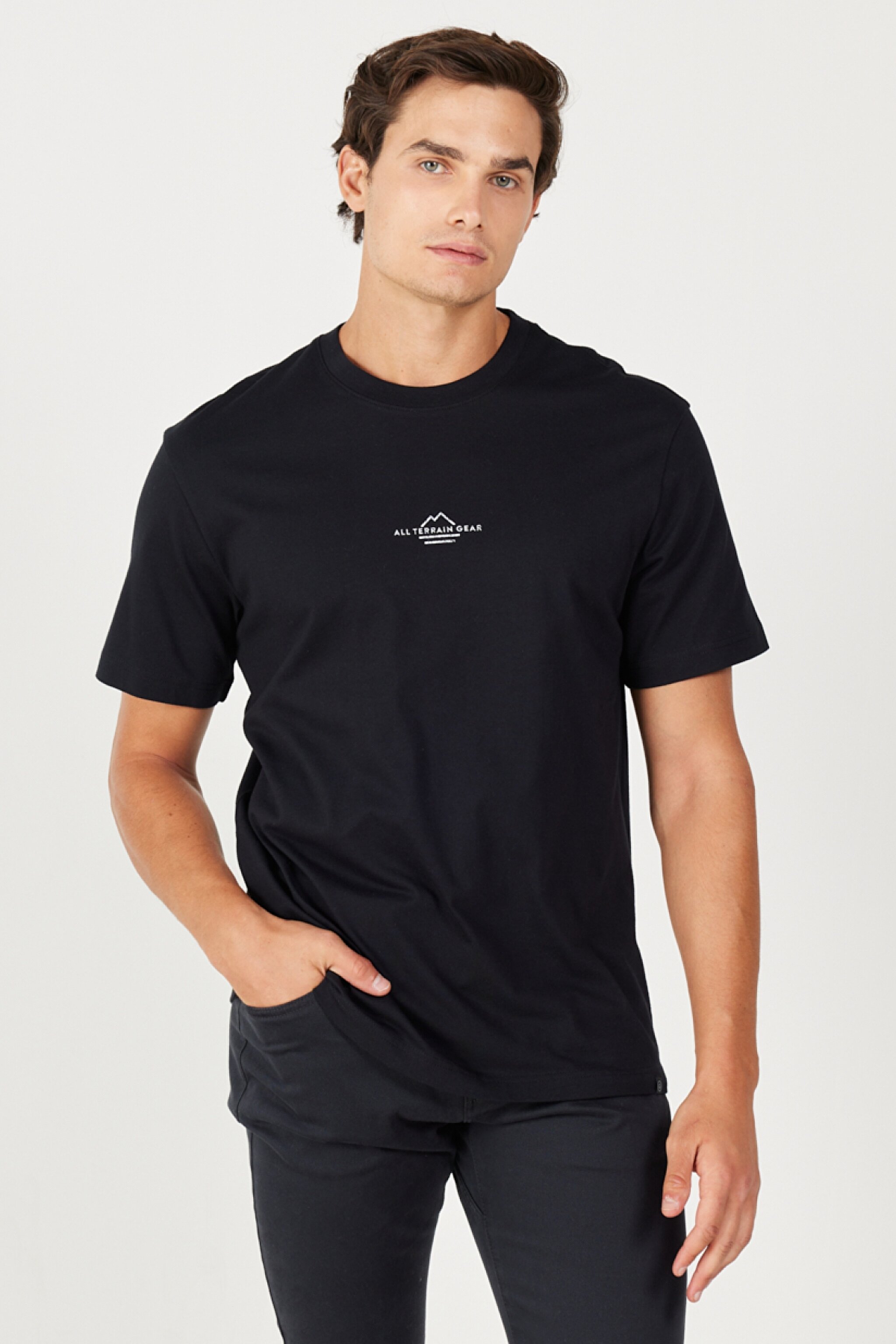 All Terrain Gear Oversize Fit Geniş Kesim %100 Pamuk Bisiklet Yaka Sırt Baskılı Siyah Tişört - Black-W232542001 (görsel 2)
