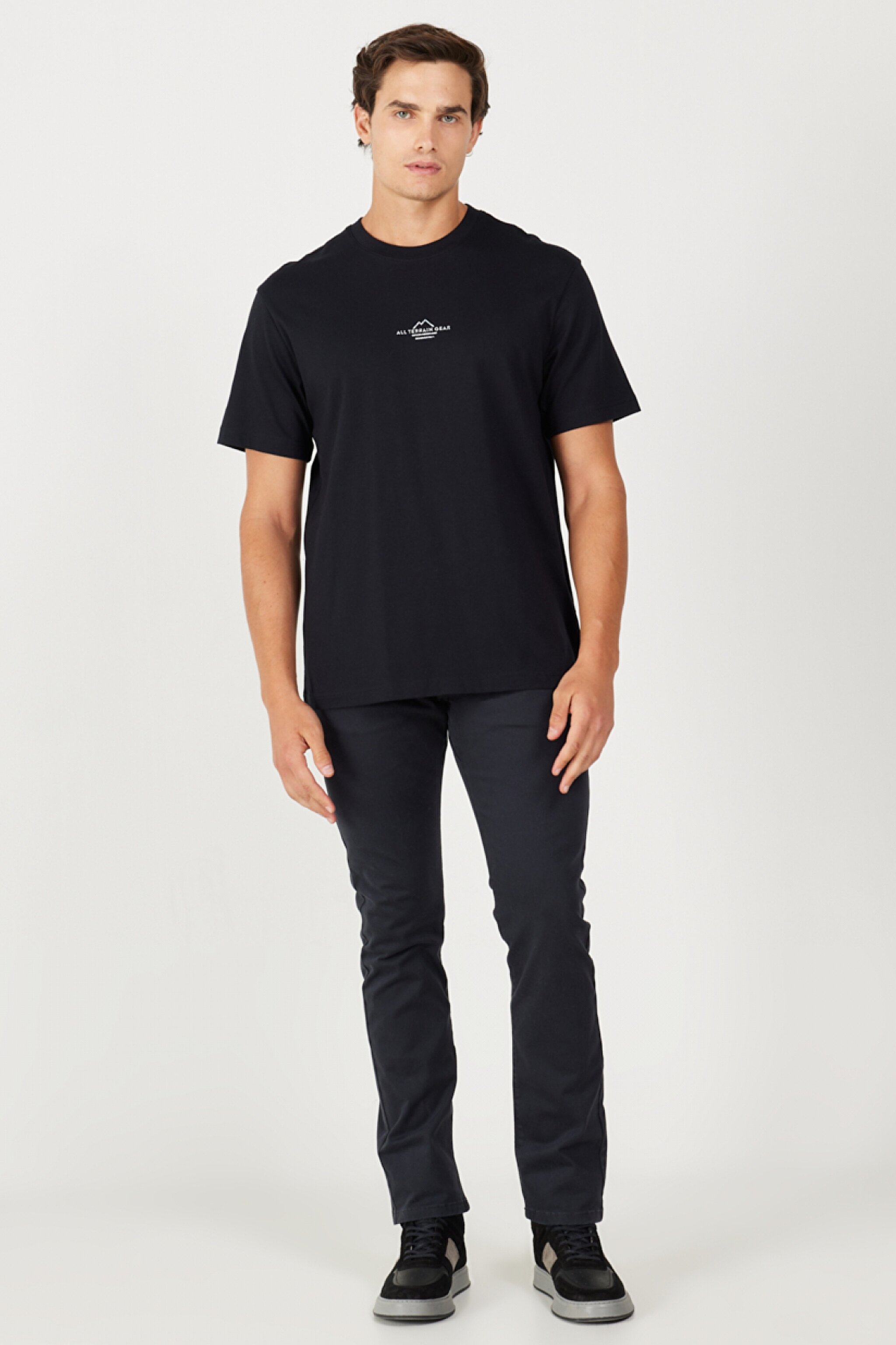 All Terrain Gear Oversize Fit Geniş Kesim %100 Pamuk Bisiklet Yaka Sırt Baskılı Siyah Tişört - Black-W232542001 (görsel 6)