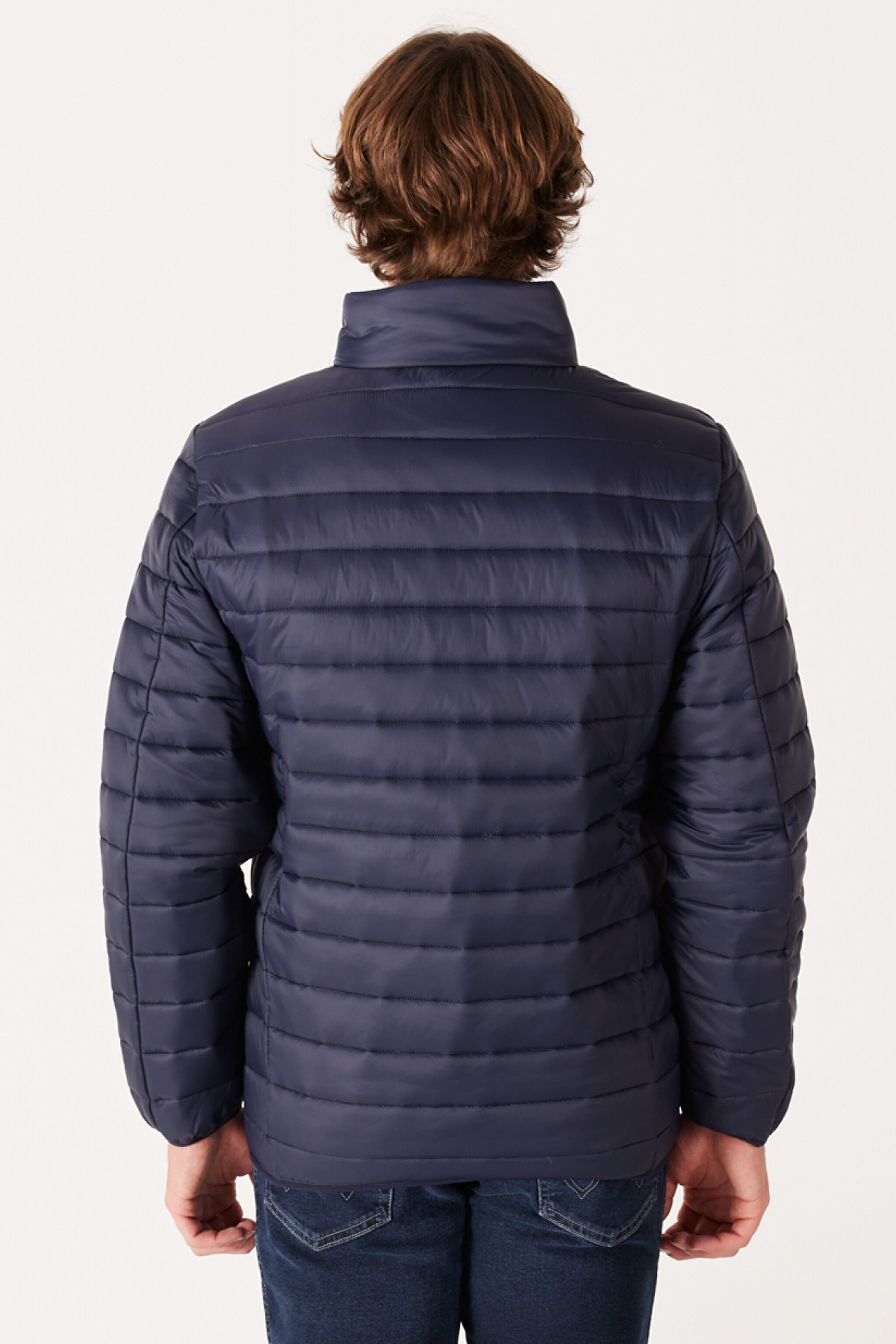 Regular Fit Normal Kesim Kapüşonlu Kapitone Lacivert Şişme Mont - Navy-W232548410 (görsel 6)