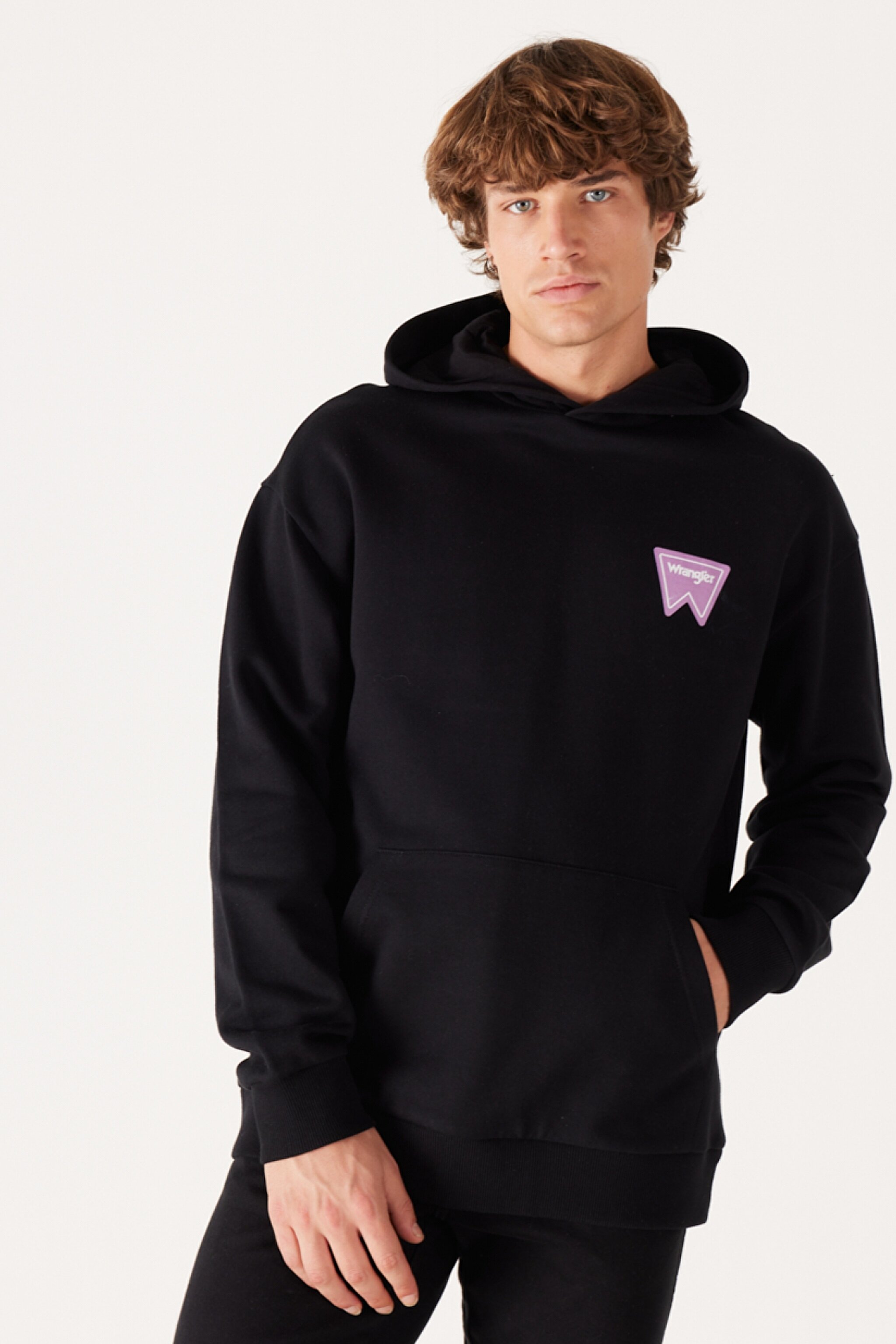 Loose Fit Rahat Kesim Kapüşonlu İçi Polarlı Sırt Baskılı Siyah Sweatshirt - Black-W232574001 (görsel 4)