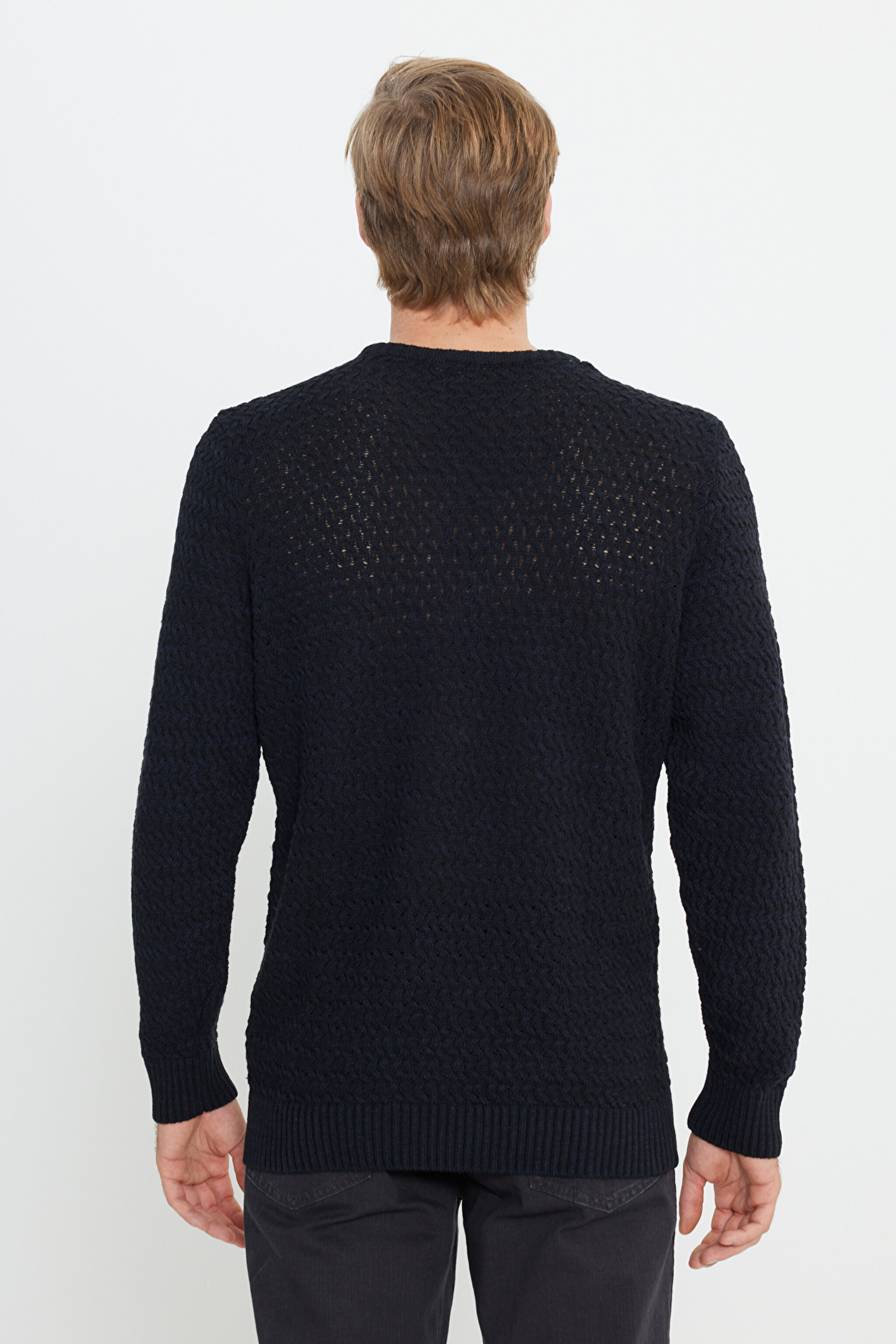 Regular Fit Normal Kesim Bisiklet Yaka Siyah Triko - Black-W232580001 (görsel 5)