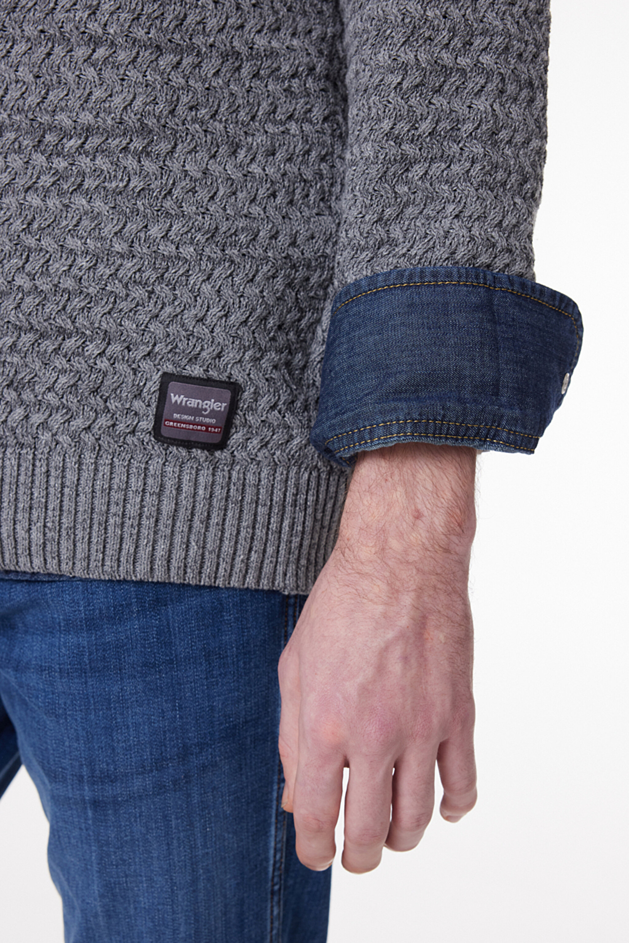 Regular Fit Normal Kesim Bisiklet Yaka Gri Melanj Triko Kazak - Gray Melange-W232580036 (görsel 5)
