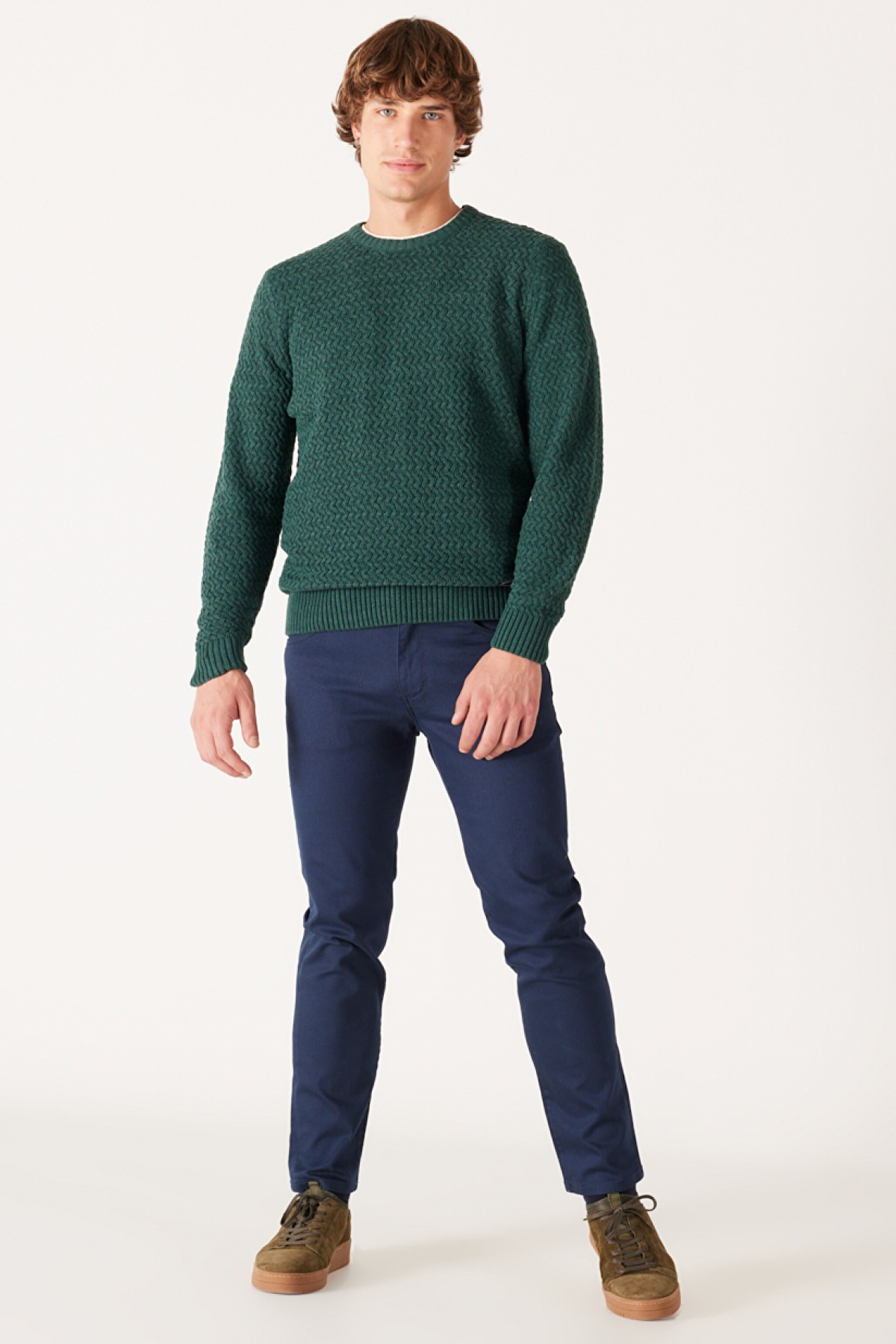 Regular Fit Normal Kesim Bisiklet Yaka Yeşil Triko Kazak - Green-W232580300 (görsel 5)